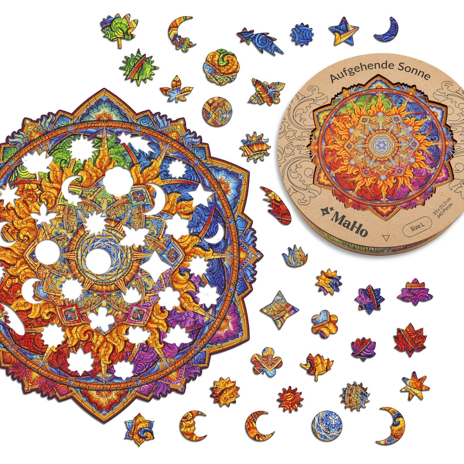 MagicHolz Puzzle Mandala Aufgehende Sonne Holzpuzzle (2D), 340 Puzzleteile