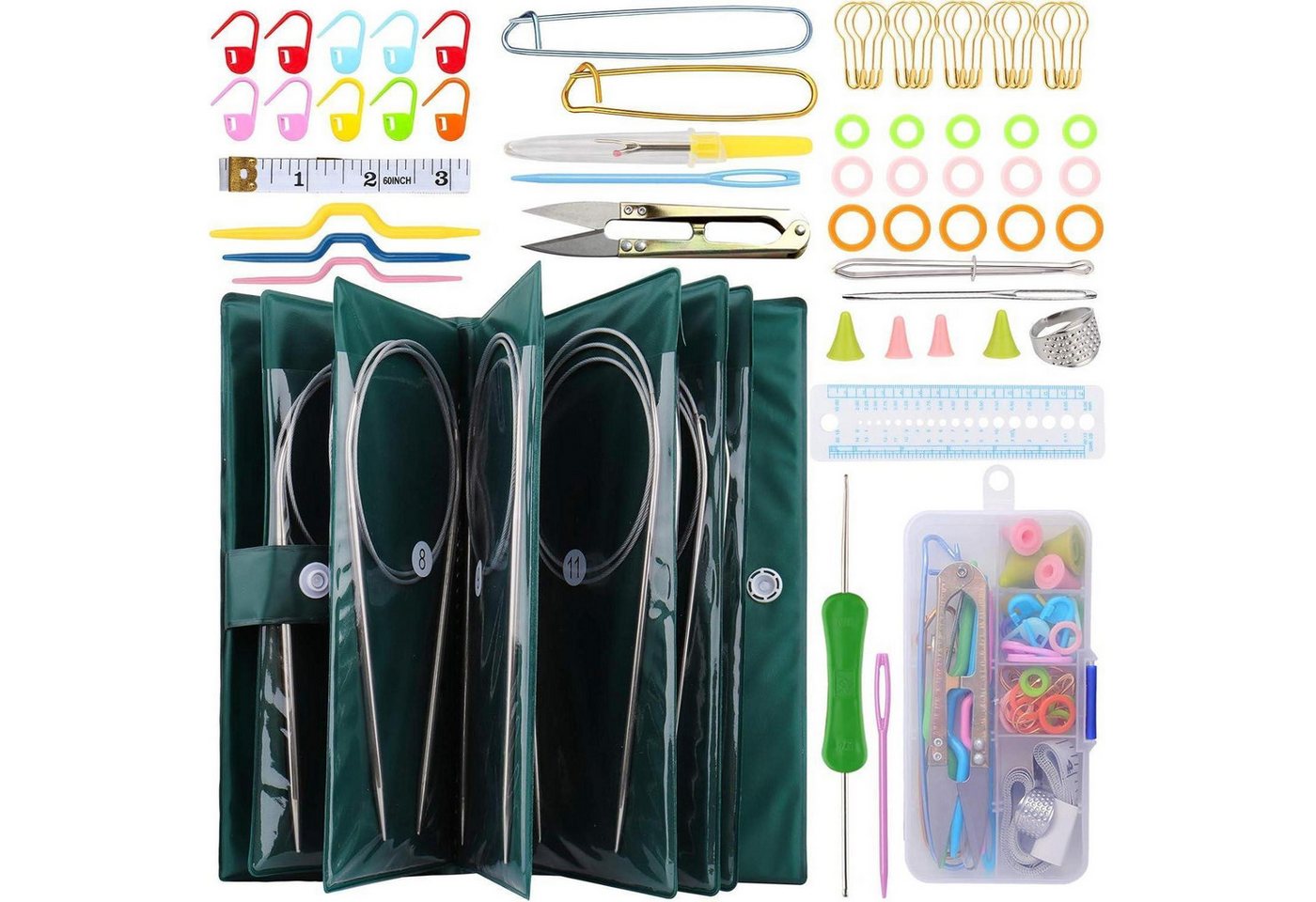 LuxusKollektion Rundstricknadeln Rundstricknadel Set Edelstahl 11teilig 57 Zubehör Tasche 80cm 32 inch