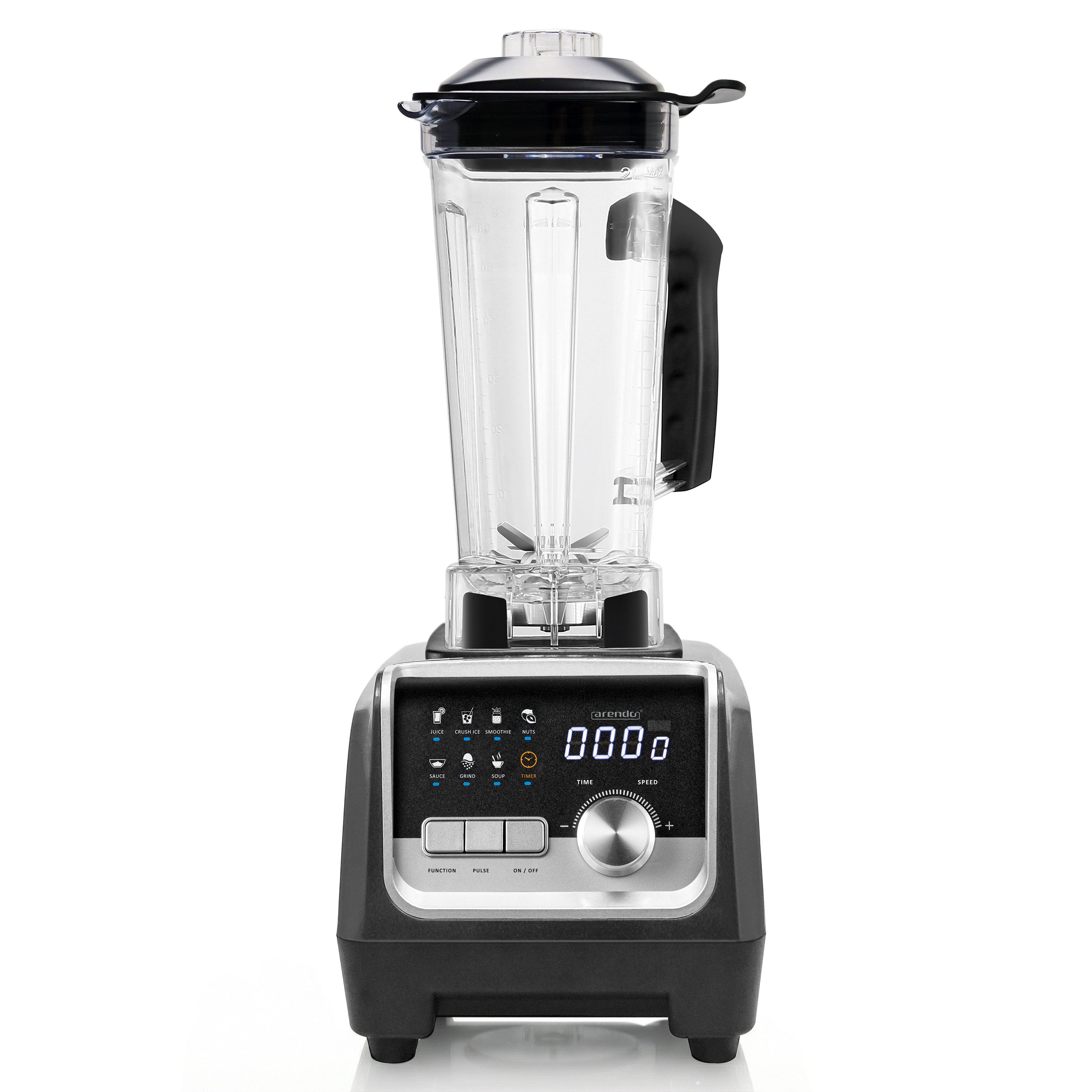 Arendo Standmixer Edelstahl Hochleistungsmixer 2000W, Display, 9 Geschwindigkeitsstufen, 2000 W, 2L Behälter, 7 Programme, Timer & Pulse-Funktion für Smoothies & Eis
