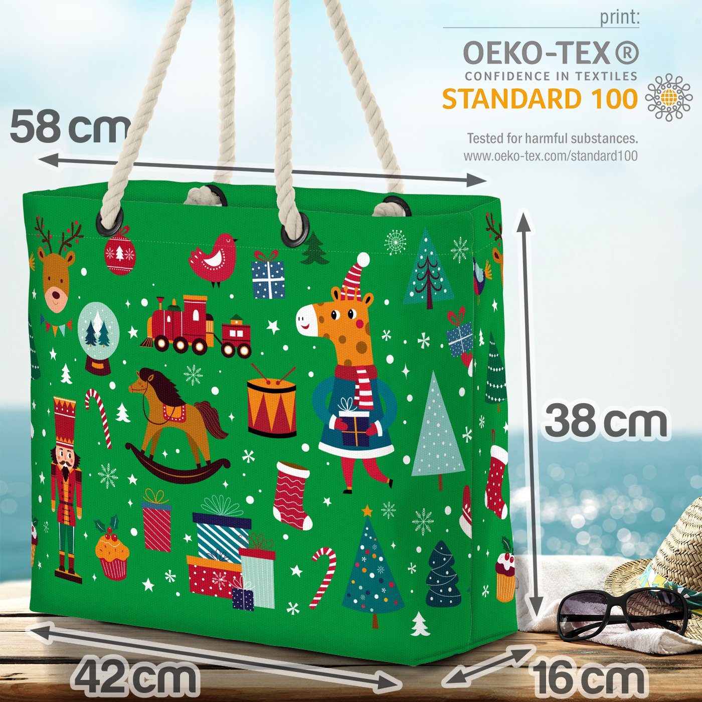 VOID Strandtasche (1-tlg), Weihnachtsgeschenke Nikolaus Weihnachten Rentier Beach Win Bag Geschenke 1 grün