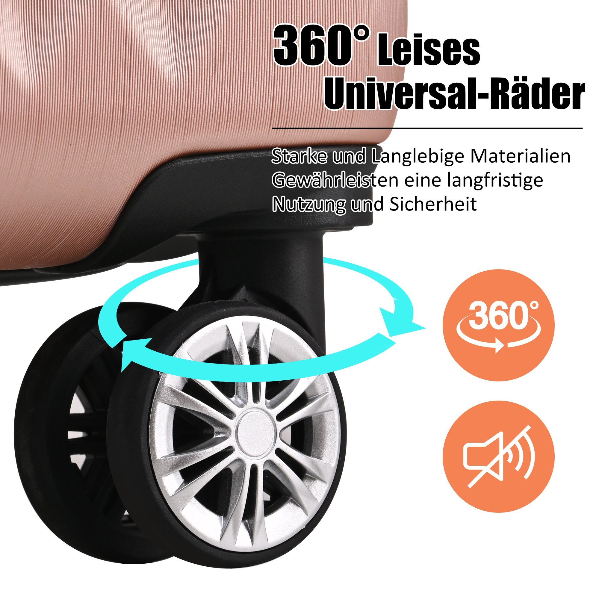 Ulife Hartschalen-Trolley Reisekoffer Rollen,TSA Zollschloss, mit 4 ABS 360° Rosa Rollen
