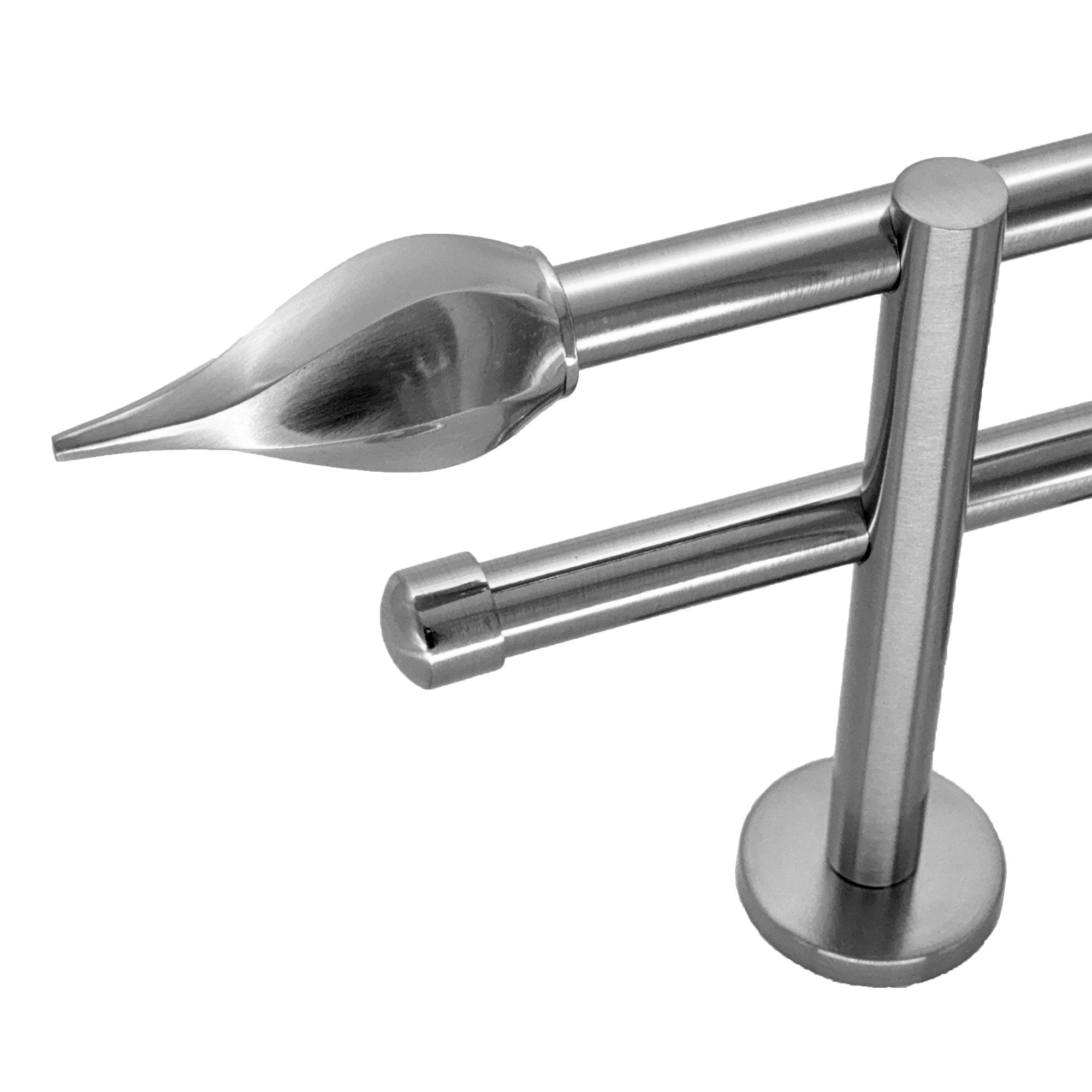 BASIT Gardinenstange Rohr Edelstahloptik 16 mm mit Wandträgern 540 cm E14, Ø 16 mm, 2-läufig, verschraubt, Metall, H22 540 cm E14 Zwirbel