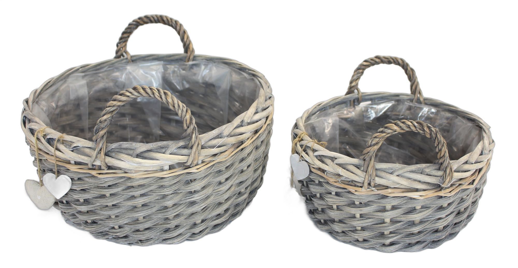 Dekoleidenschaft Pflanzschale Pflanzkörbe aus Weide, grau, Pflanztopf, Blumenschale mit Deko-Herzen (2 St., im Set), Blumenkorb, Weidenkorb, Pflanzgefäß, Tischd – Bild 4 von 5