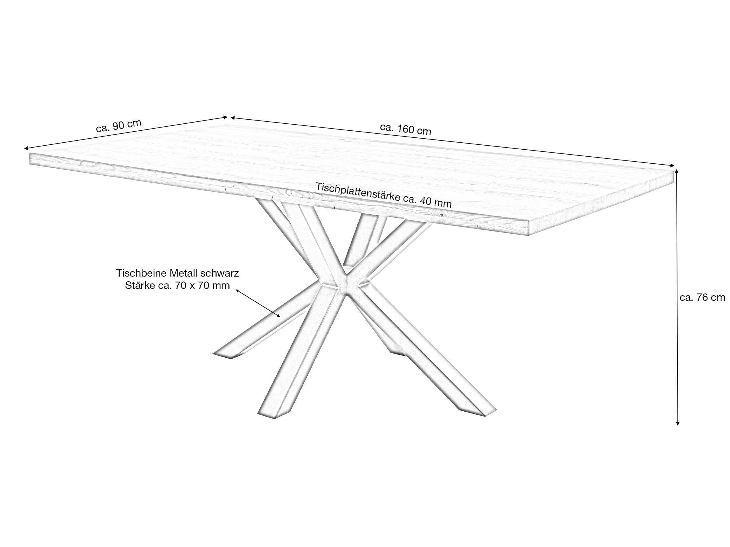 Massivart® Esstisch Wildeiche geölt / 40 mm Tischplattenstärke / DEBA, Massivholztisch / Spider X-Gestell schwarz Metall / Industrial Look