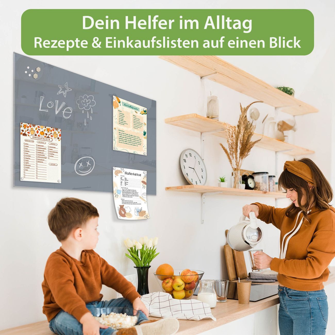 banjado Magnettafel aus Glas, mit Motiv Schiefergrau, (gehärtetets Glas, Glasmagnettafel)