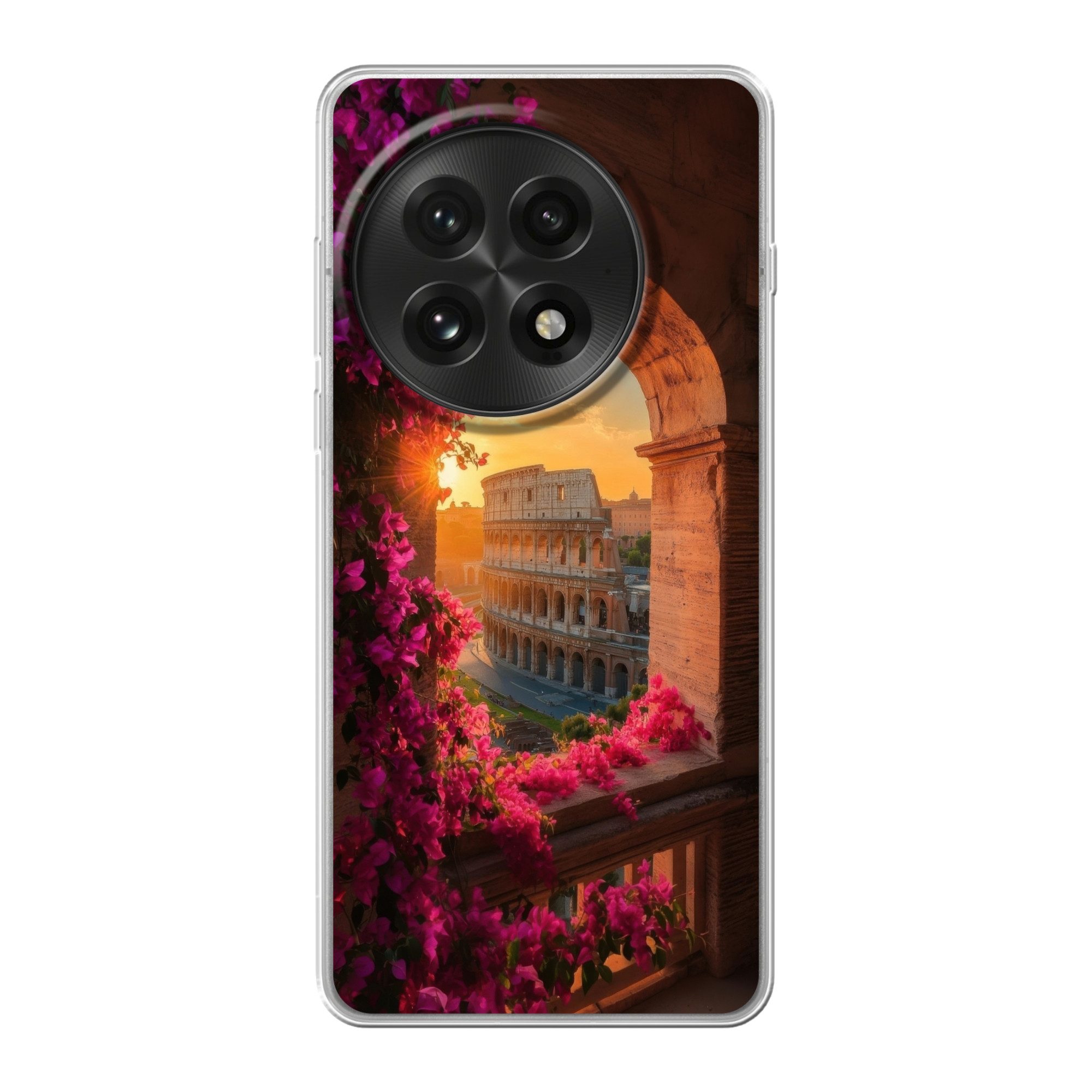 MuchoWow Handyhülle für OnePlus 13 Kolosseum - Rom - Rosa Blumen, Phone Case, Silikon, Schutzhülle Dünn