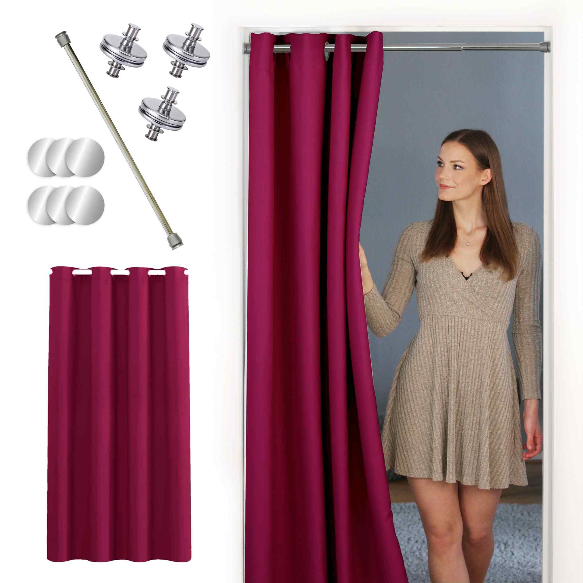 tinycurtains Türvorhang mit Stange silber 70-120 cm Thermo Vorhang ohne Boh günstig online kaufen