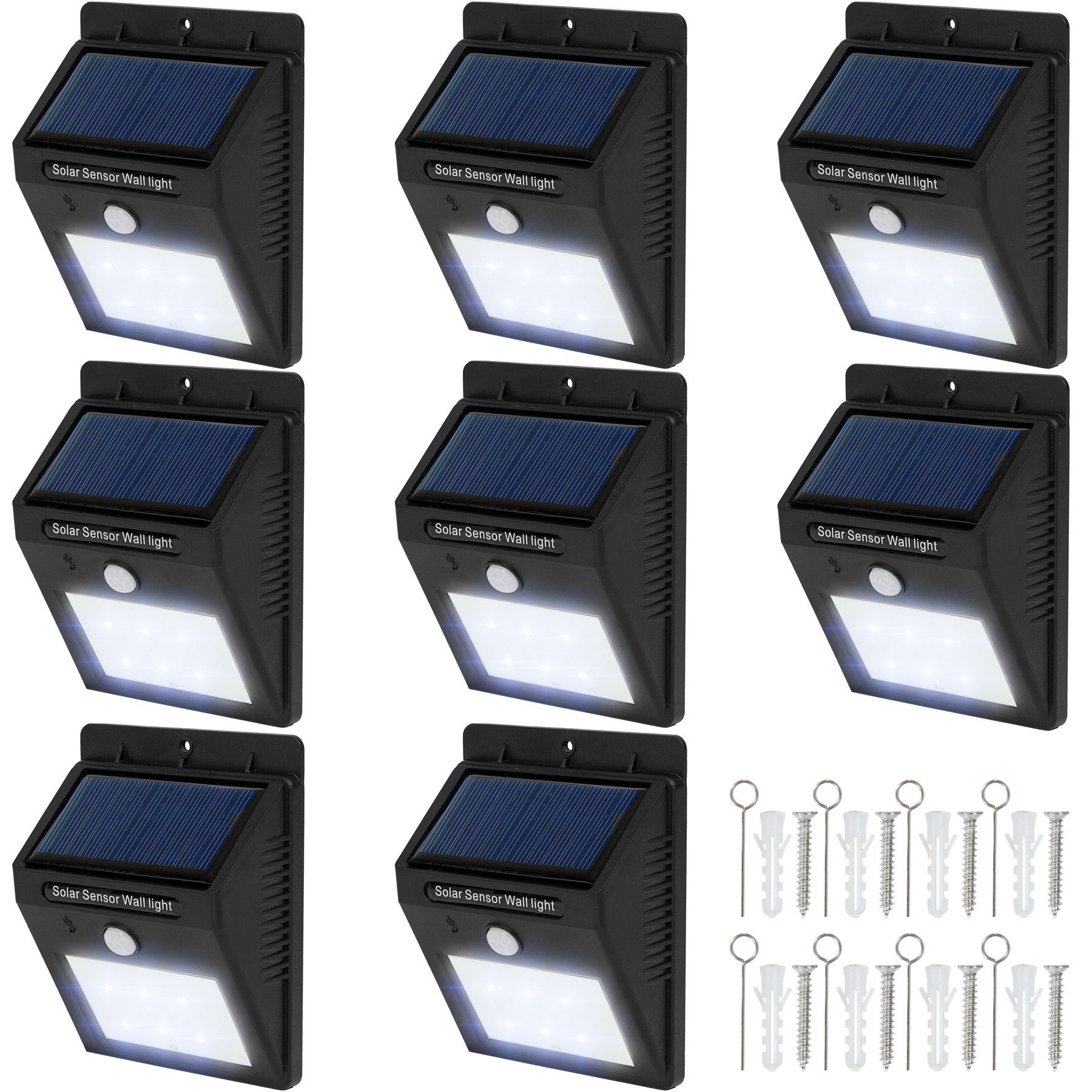 tectake LED Gartenstrahler 8er-Set Solarlampe mit Bewegungsmelder, Bewegungsmelder, LED, Kaltweiß, Bewegungsmelder schaltet automatisch das Licht ein/aus