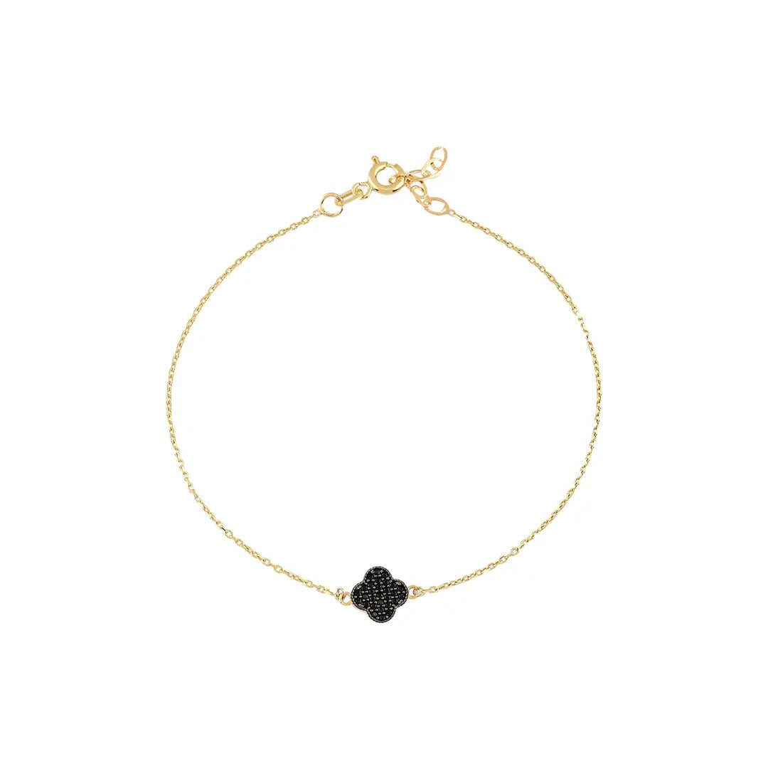Suzan Gold Charm-Armband 375 Echtgold Noirleaf Fine schwarzes Kleeblatt