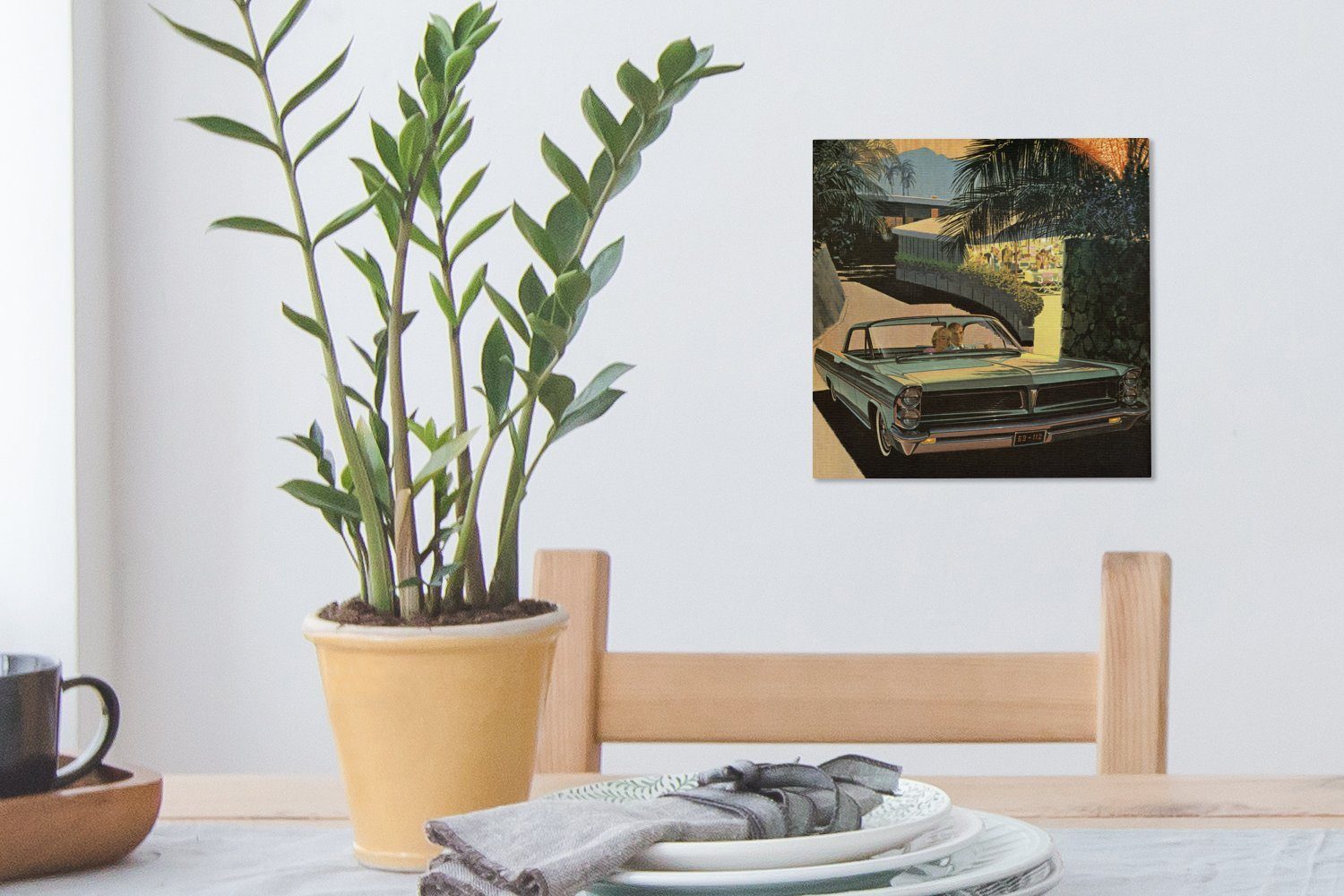 St), Illustration (1 Leinwandbild Leinwand Schlafzimmer für Bilder unter Oldtimers eines Palmen, OneMillionCanvasses® Wohnzimmer