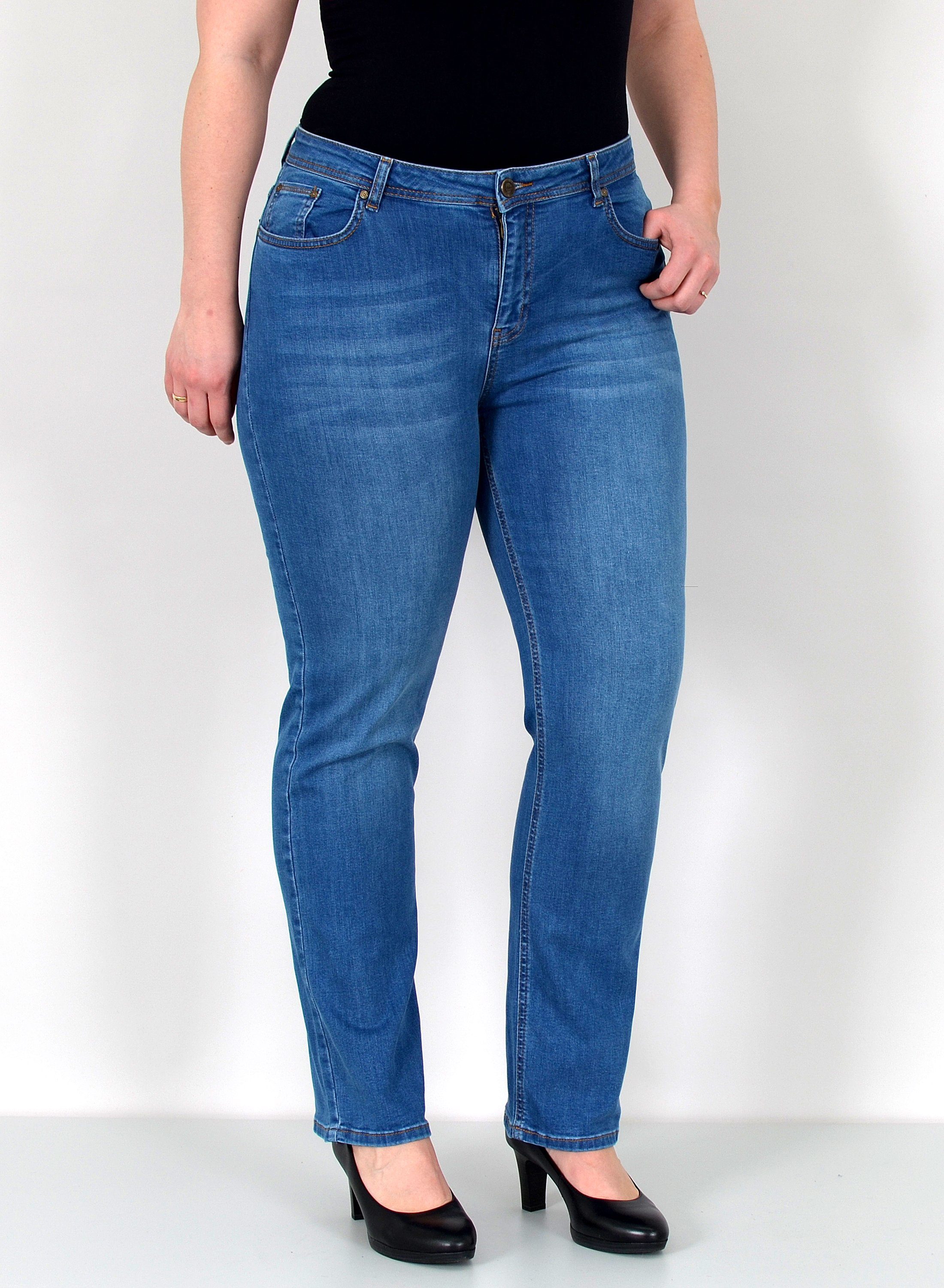 ESRA Straight-Jeans Damen Jeanshose Gerader Schnitt Stretch Hose hoher Bund günstig online kaufen
