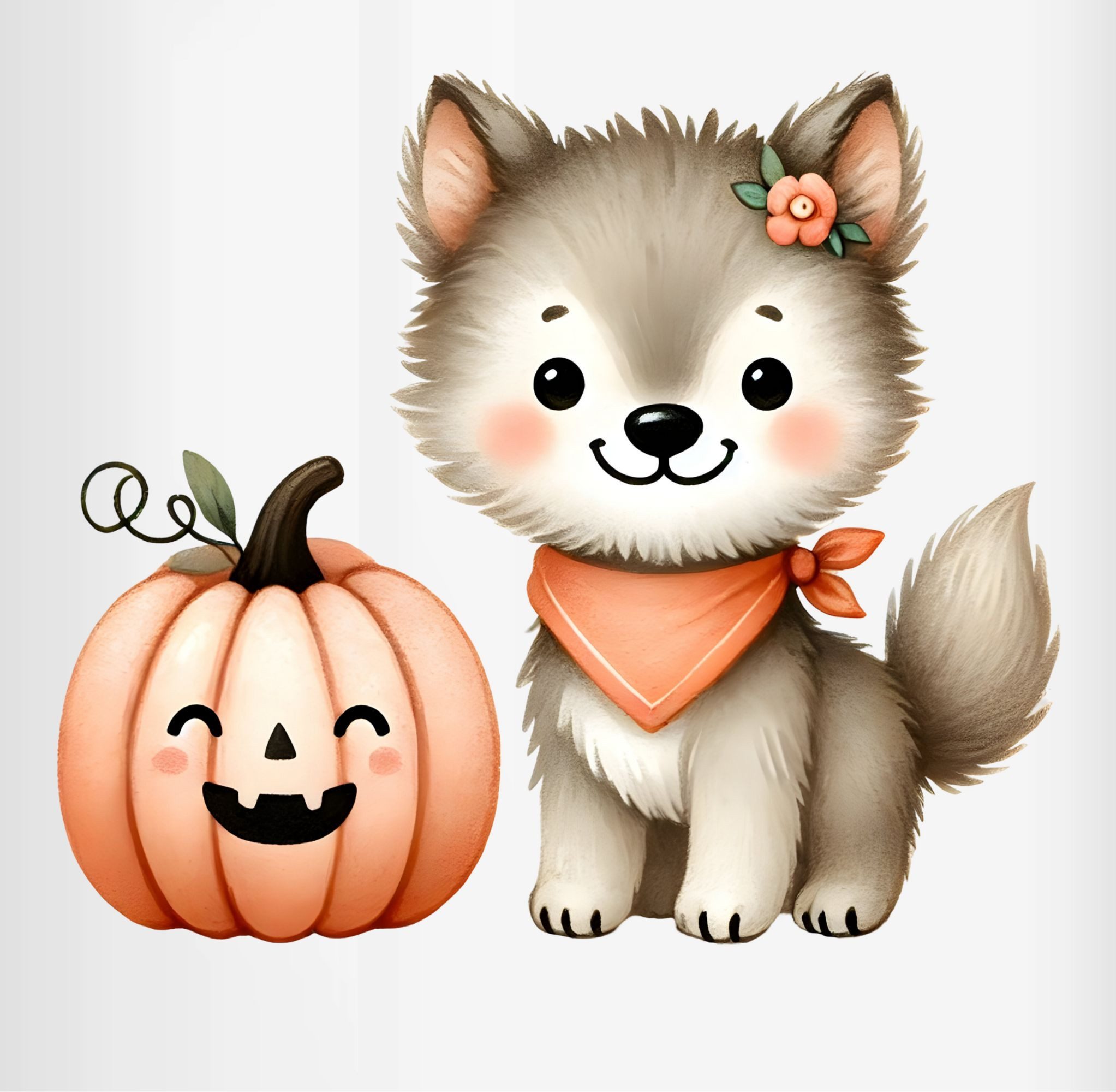 Shirtracer Tasse Süßer Wolf mit Kürbis, Halloween Wolf, Lustiges Herbst Motiv für Kin, Keramik, Halloween Tassen