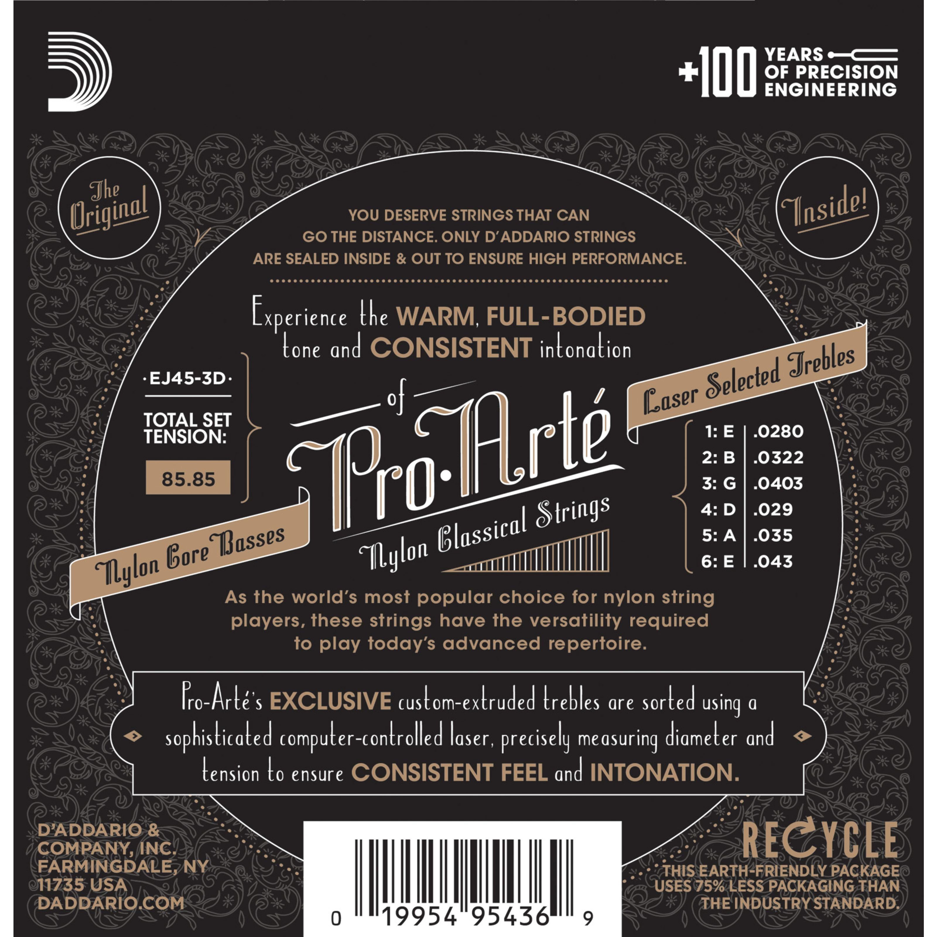 Daddario Saiten, (K-Git.Saiten Pro Arte EJ45-3D Silverplated Normal 3er Set), K-Git.Saiten Pro Arte EJ45-3D Silverplated, Normal, 3er Set -