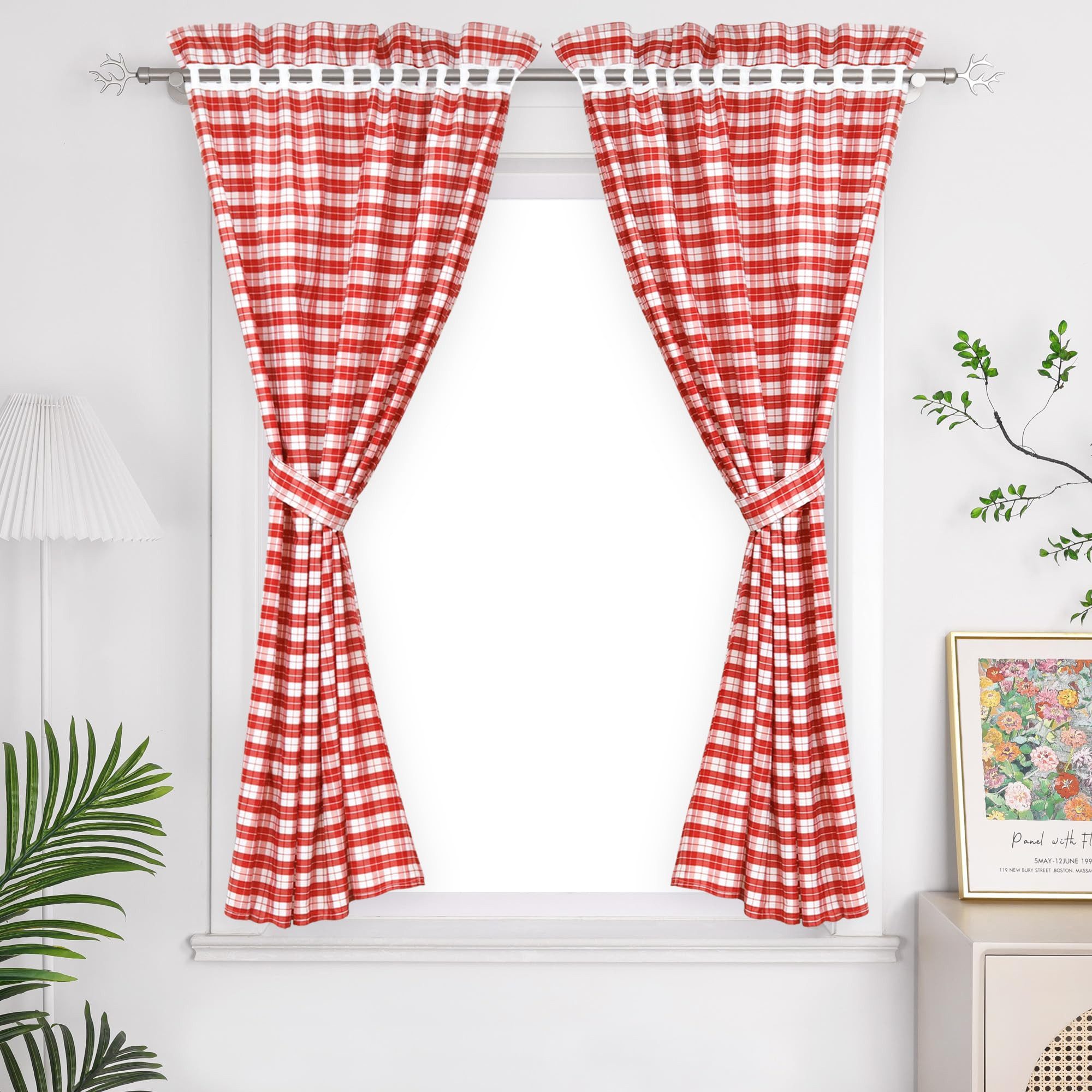 FOUORTUNATE-BEE Vorhang 2er Set Rot-Weiß Karo Vorhänge 80×120cm mit Lochleiste und Raffhalter (2 St), für Schlafzimmer, Küche und Wohnzimmer