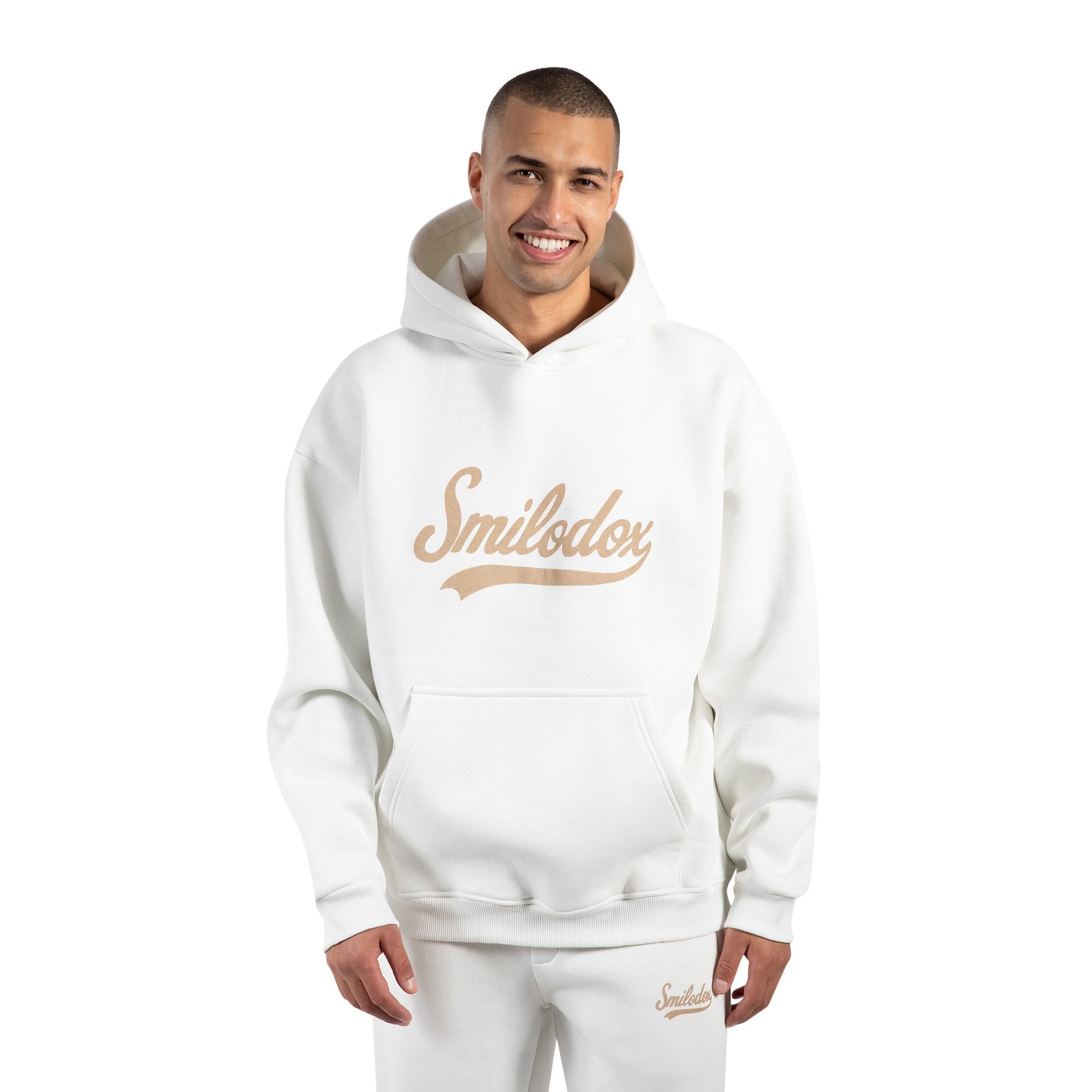 Smilodox Hoodie Lorik, Oversize Kapuzenpullover mit großem Frontprint auf der Brust weicher und flauschiger Stoff Kängurutasche Pulli Alltag Streetstyle