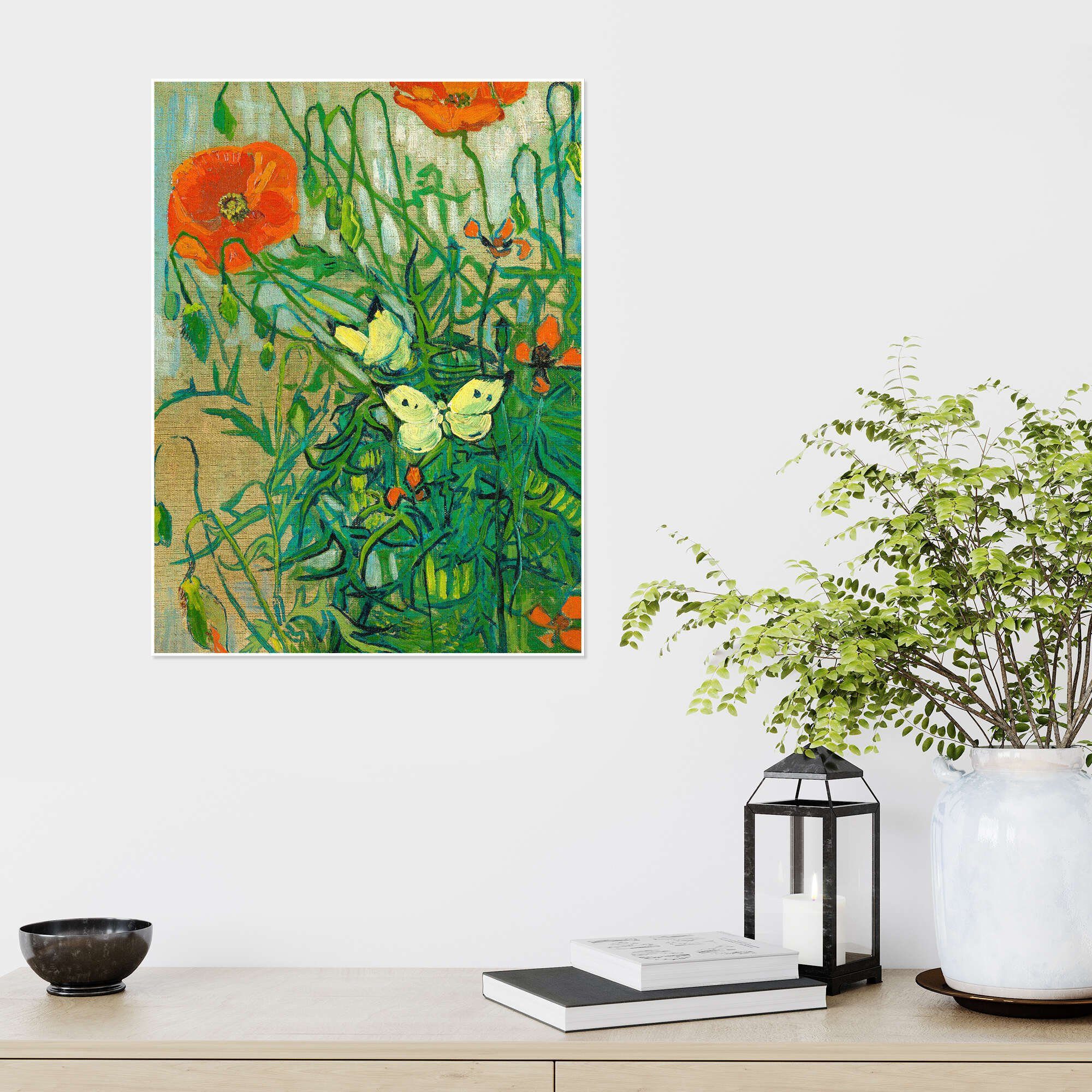 Posterlounge Wandbild Schmetterlinge auf Mohnblüten, Vincent van Gogh, erhältlich als Poster, Leinwandbild, Wandsticker oder Acrylglasbild – Bild 4 von 5