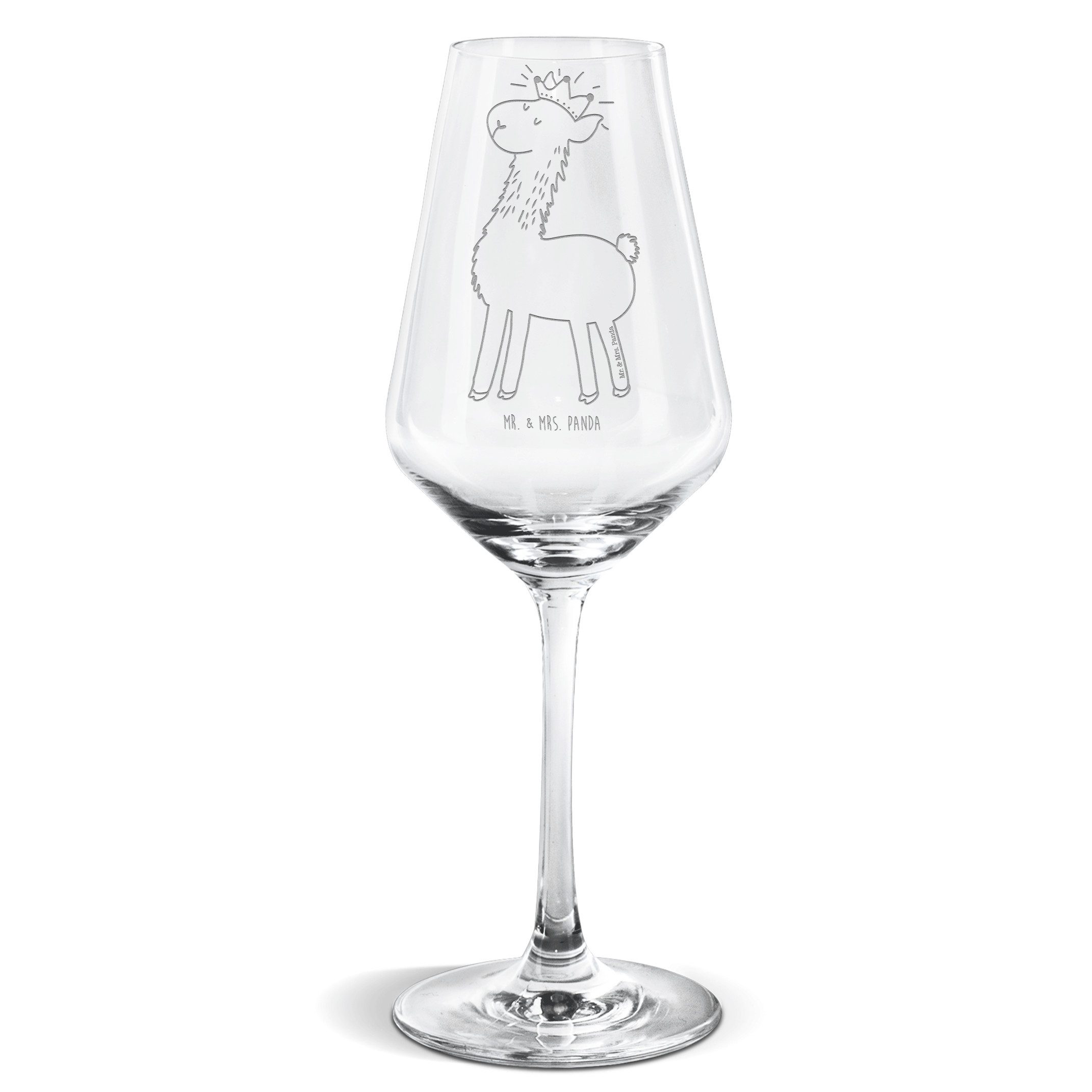Mr. & Mrs. Panda Weißweinglas Lama König - Transparent - Geschenk, Chef, Weinglas, Weißwein Glas, P, Premium Glas, Exklusives Design