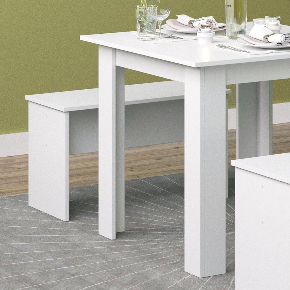 Vicco Sentio, Weiß, 80 x 80 cm mit 2 Bänken, (Set, 3-tlg., 3-er Set), platzsparend