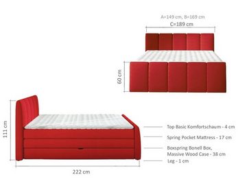 Sofa Dreams Boxspringbett Gustavo, Webstoff grau, 180 x 200 cm, mit zwei Bettkästen, zwei Matratzen, Topper