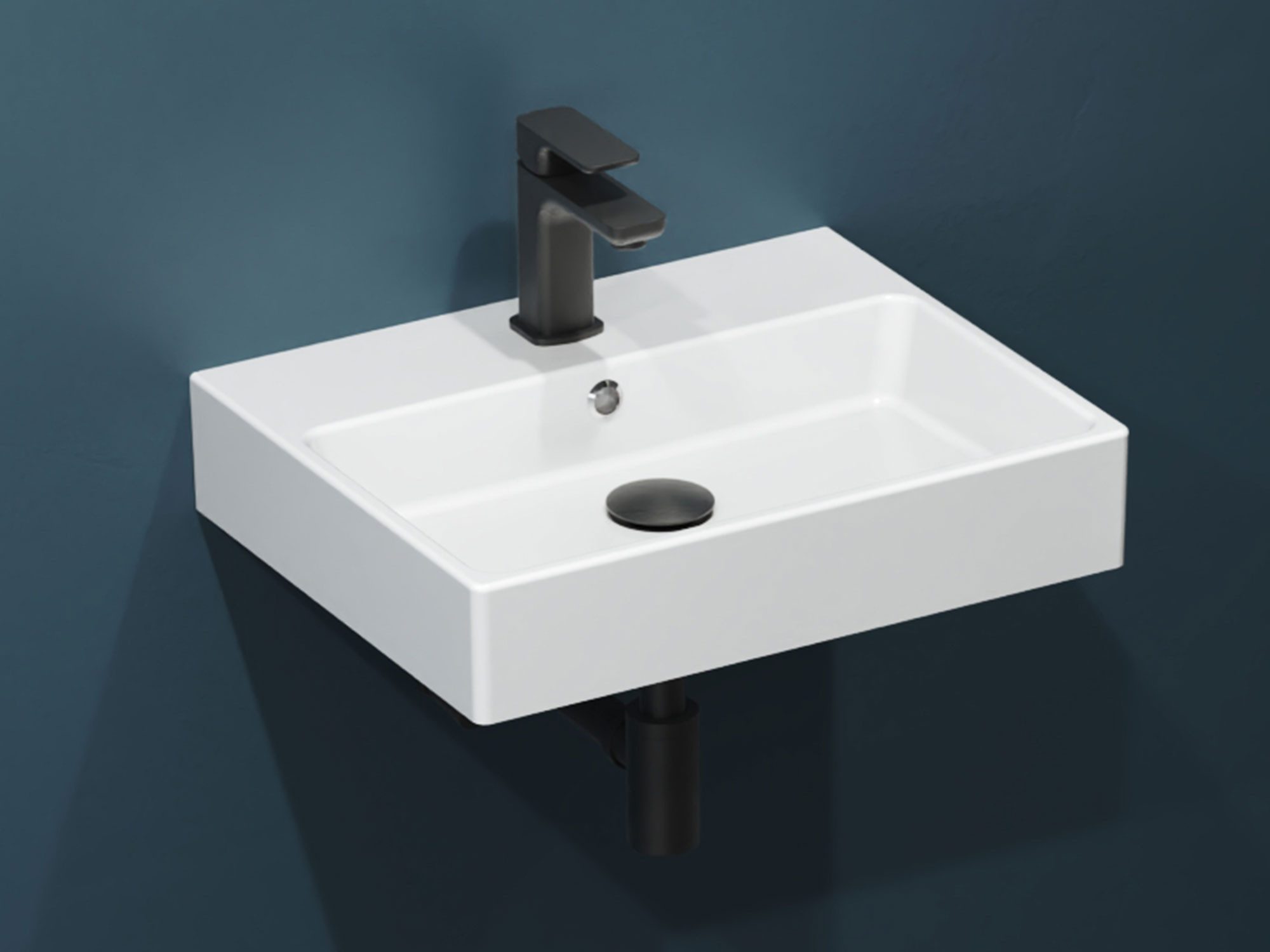 Aqua Bagno Waschbecken Keramik 50cm, Handwaschbecken mit Überlauf, weiß, Gästebad (Keramikwaschbecken, mit Hahnlochbohrung, Gäste-WC), …