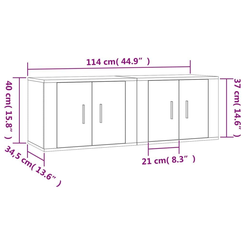 57x34,5x40 cm Schwarz 2 furnicato TV-Schrank Stk. TV-Wandschränke