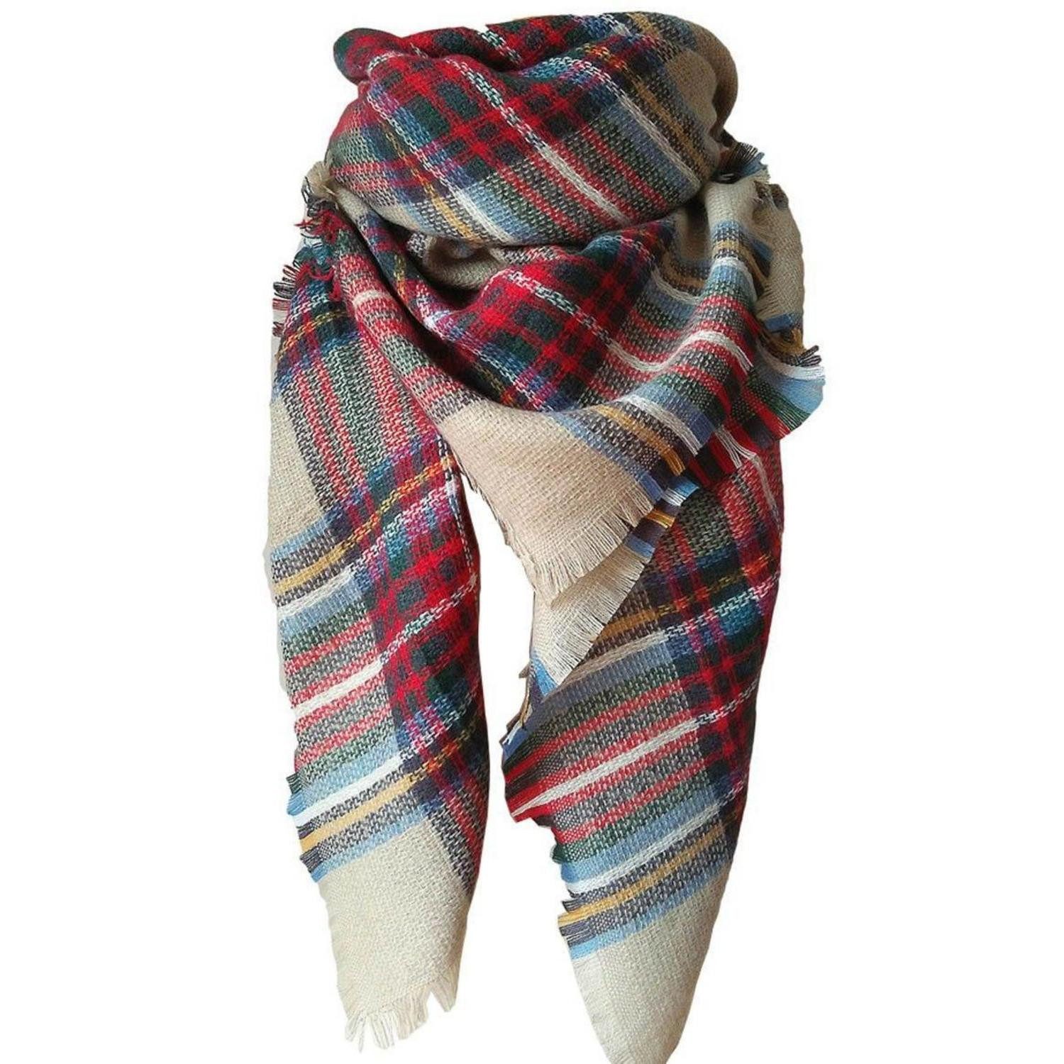 LuxusKollektion Kaschmirschal Schal Damen Kariert Bunt Rot Imitation Kaschmir 140x140cm