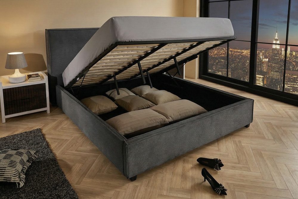 riess-ambiente Boxbett ROCCO 180x200cm dunkelgrau - Cord, mit Bettkasten & Kopfteil, modern (Einzelartikel, 1-St), gepolstertes Kopfteil & mit Stauraum - ideal  – Bild 3 von 5