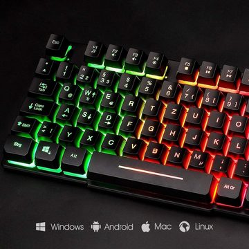 mafiti Regenbogen LED Hintergrundbeleuchtung Tastatur- und Maus-Set, Ideal für Gaming und Büro, QWERTZ (DE-Layout), Multimedia-Tasten