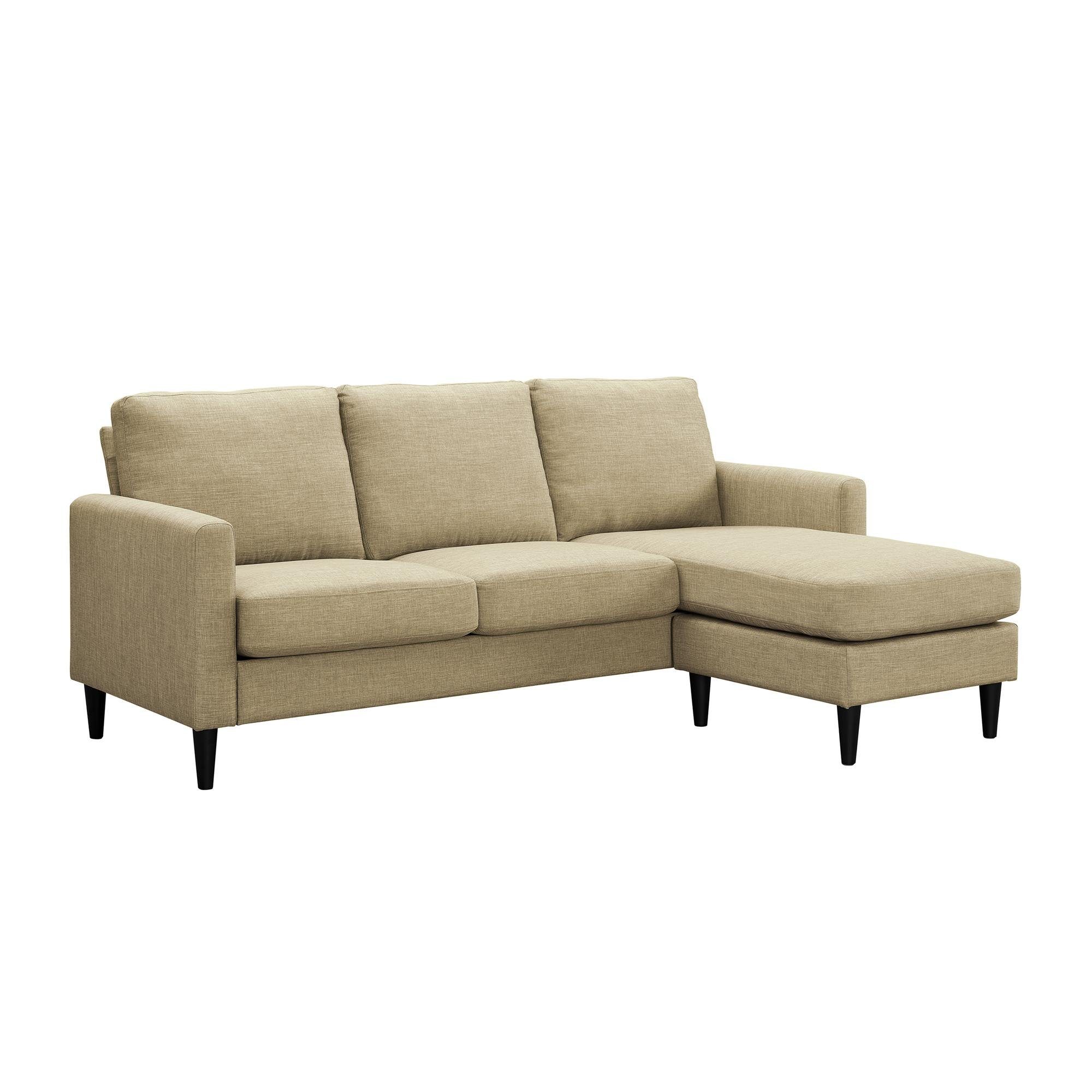 Ecksofa Breite mit 3-Sitzer 206 loft24 Couch cm beige Kaci, Recamiere, Stoffbezug, ca.