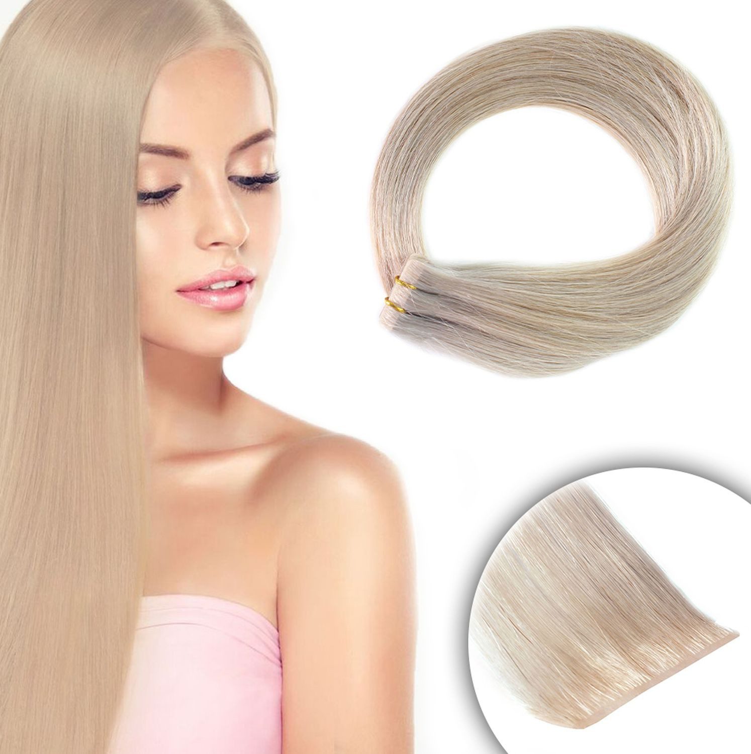 hair2heart Echthaar-Extension Invisible Tape Extensions - Premium #10/1 Hell-Lichtblond Asch 40cm