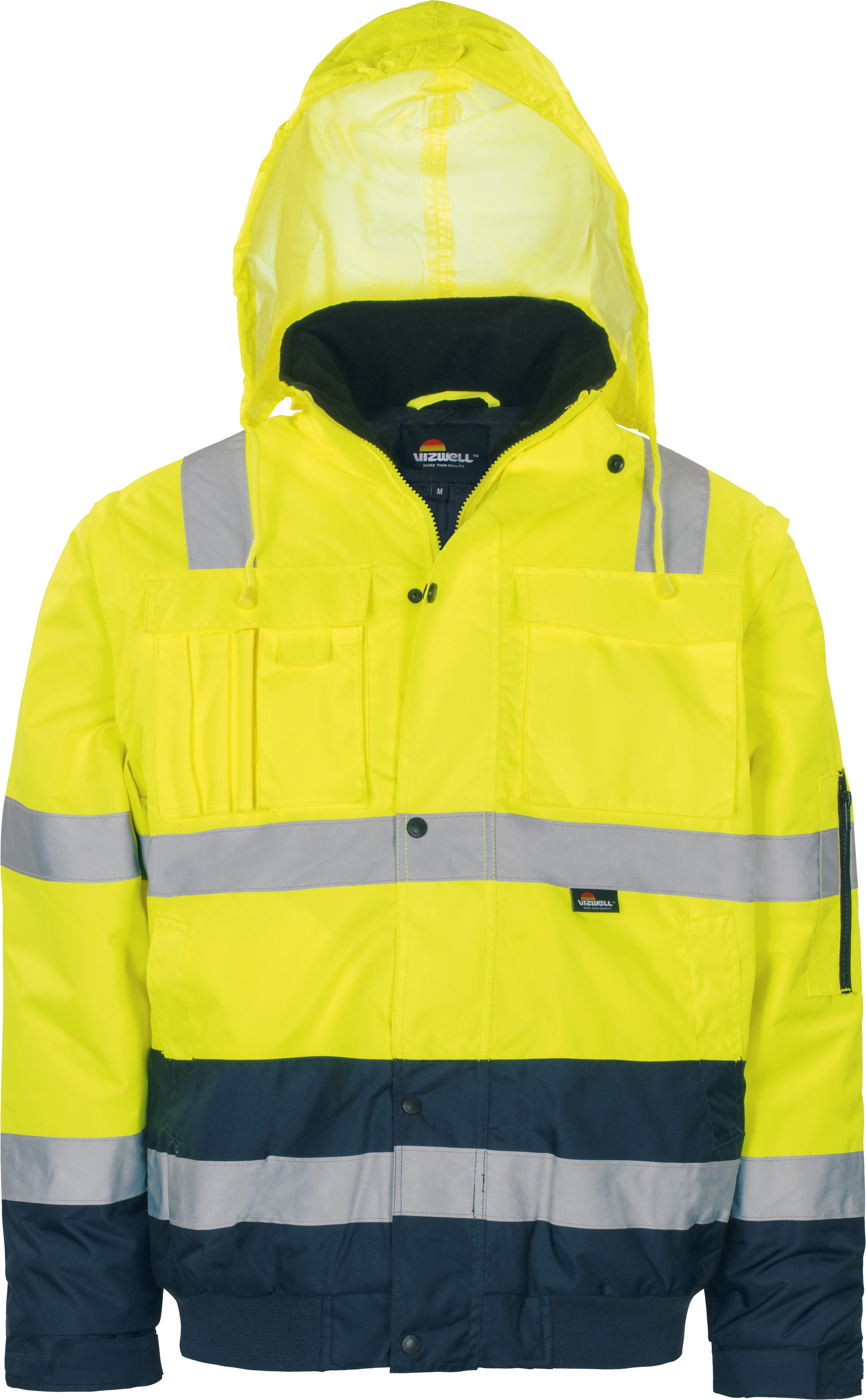 vizwell Pilotenjacke Warnschutz Arbeitsjacke Winterjacke auch Weste, neon, zertifiziert abtrennbare Ärmel als Weste tragbar, Steppfutter mit Kälteschutz – Bild 3 von 5
