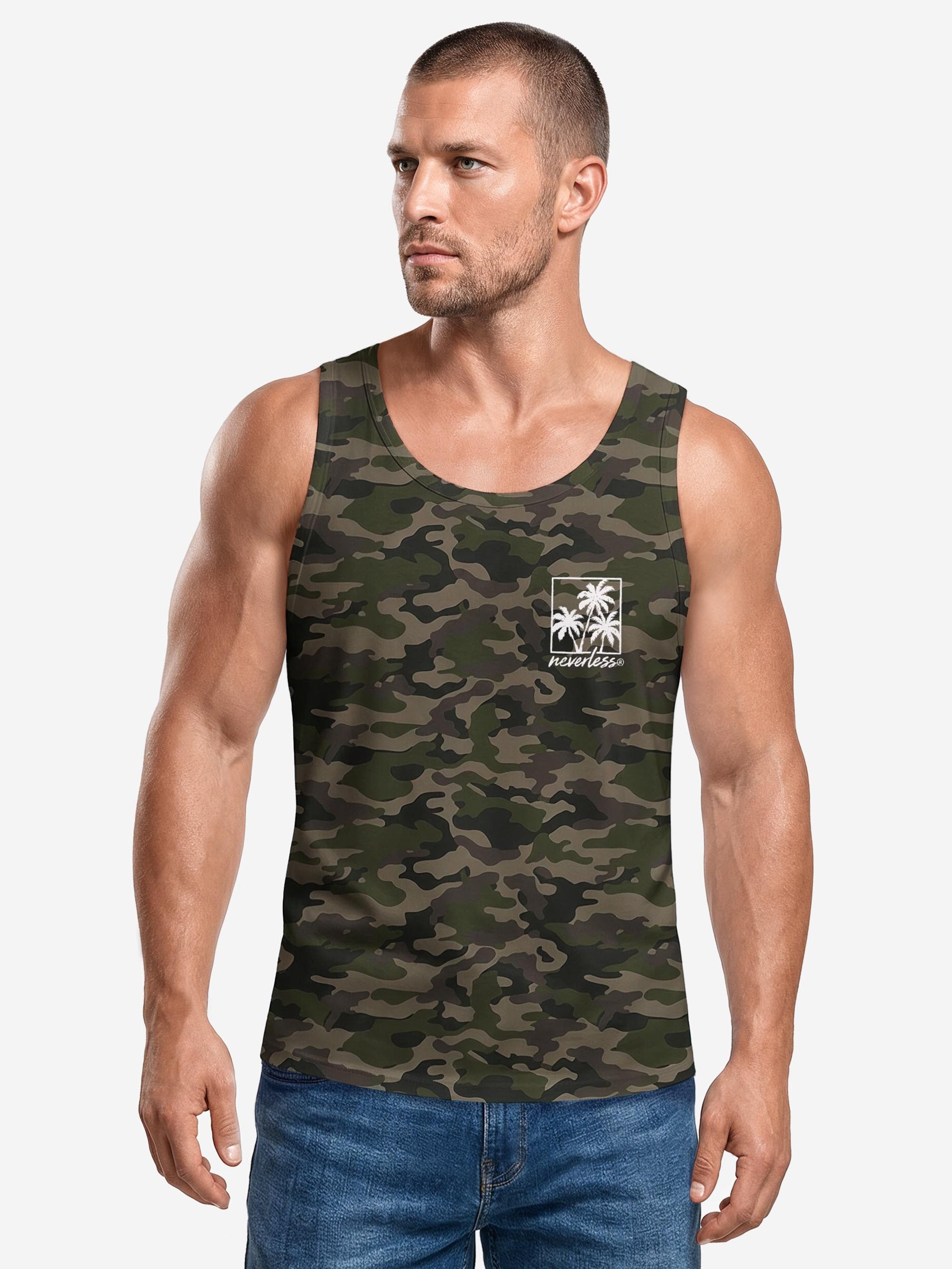 Neverless Tanktop Tanktop Herren mit Grafik-Print - Design Logo Palmen - Trägershirt mit Print