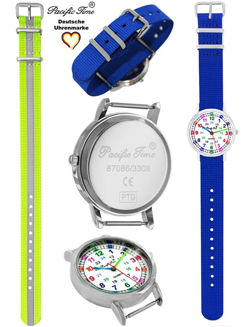 Pacific Time Quarzuhr Reflektor Armbanduhr Kinder - und royalblau Wechselarmband, Design Match Lernuhr und Mix Gratis Versand Set gelb