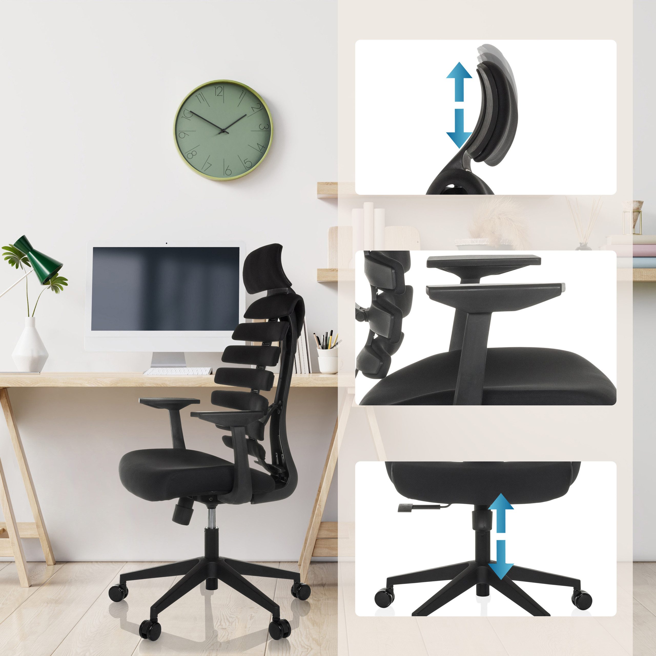 hjh OFFICE Drehstuhl Profi Bürostuhl Ergo Line Eco Stoff mit Armlehnen (1 St), Ergonomischer Chefsessel, Schreibtischstuhl höhenverstellbar