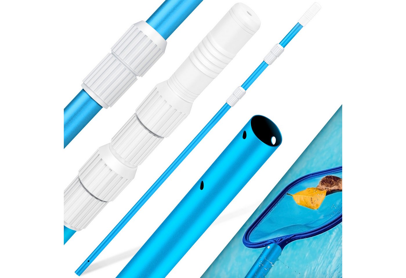 KESSER Teleskopstiel aus Aluminium Teleskopstange zur Poolreinigung von 1,2m bis max. 3,6m, Stange zur Poolpflege ideal für Poolkescher, Poolbürste & Pool Zubehör