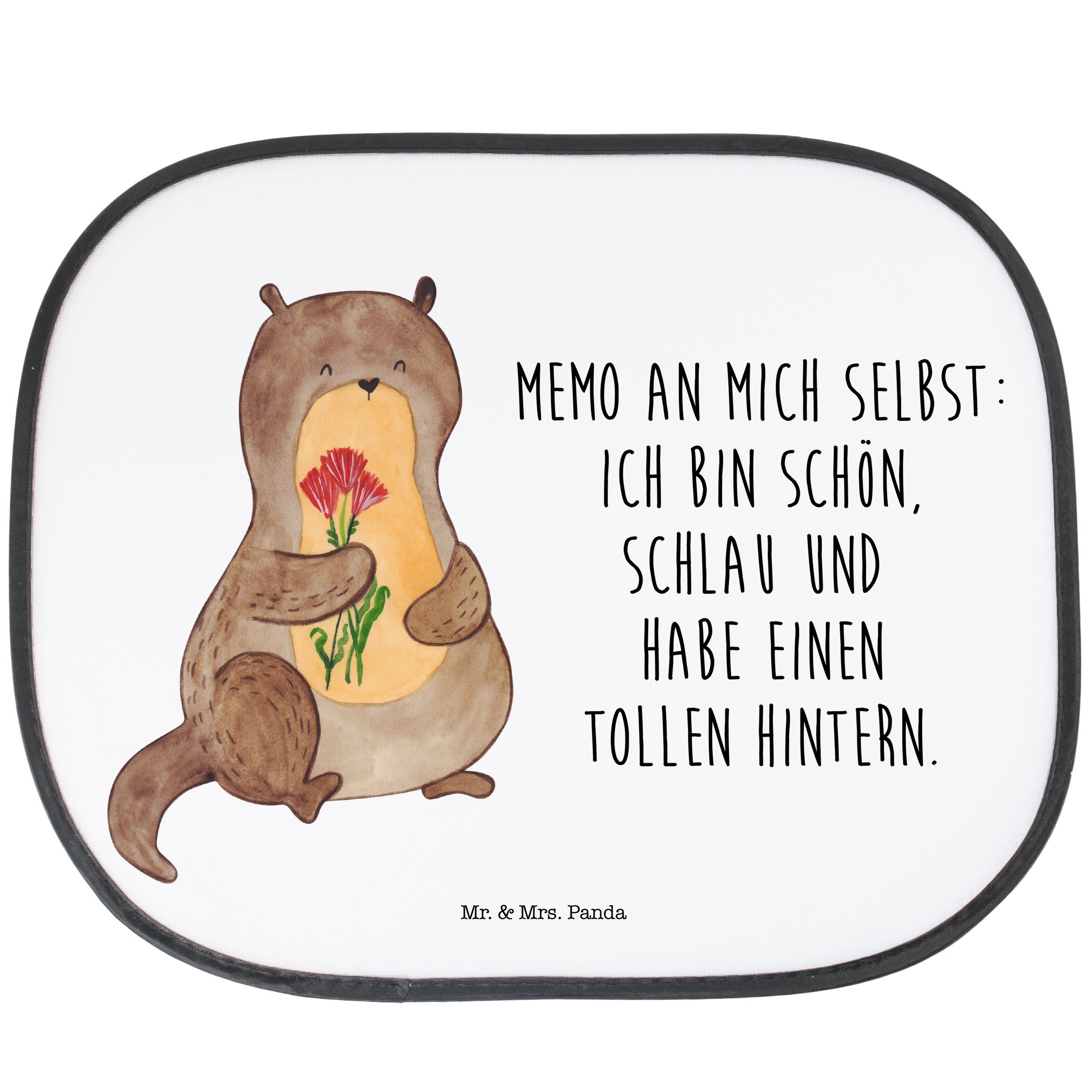 Sonnenschutz Otter Blumenstrauß - Weiß - Geschenk, Sonnenblende, Sonnenschutz Kind, Mr. & Mrs. Panda, Seidenmatt