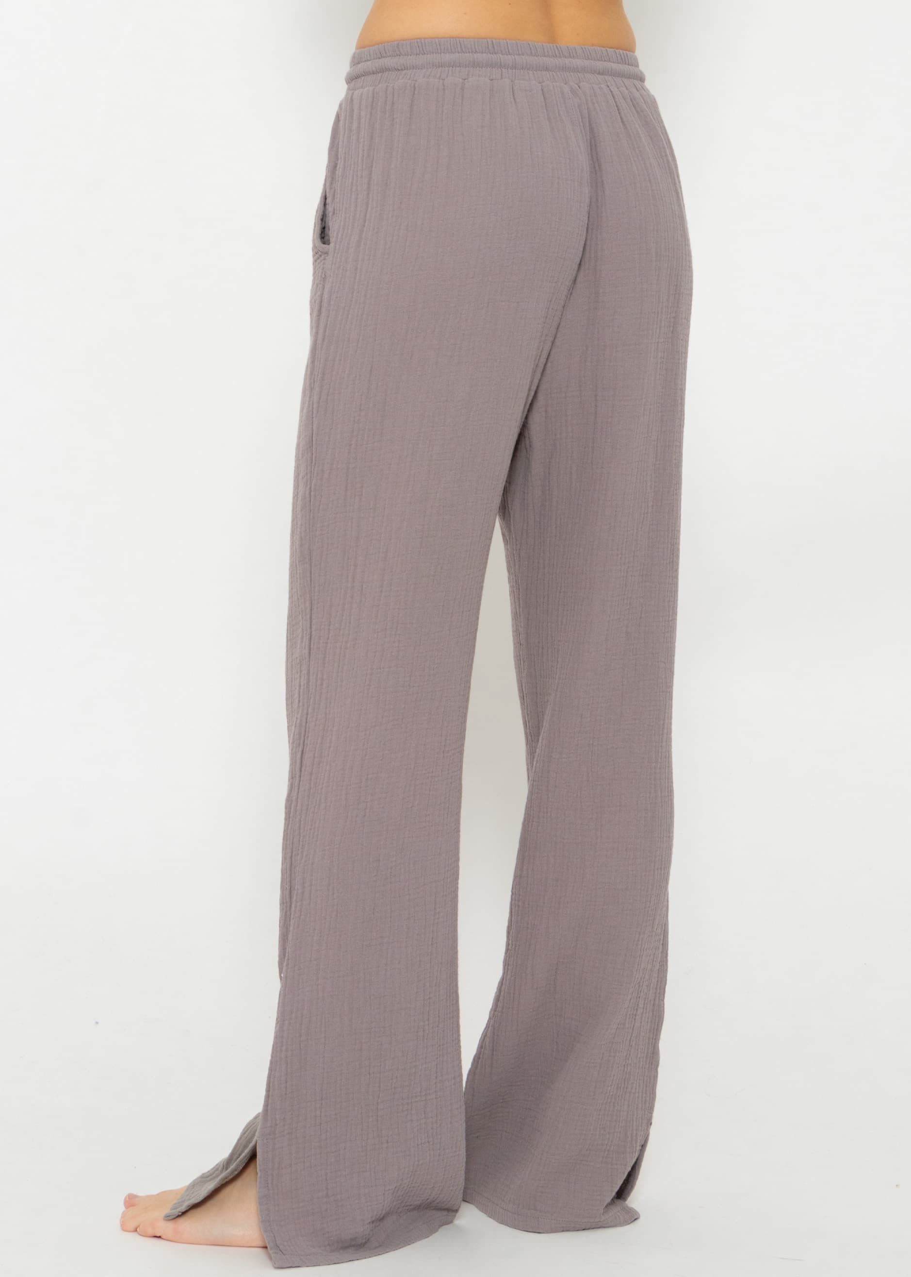 SASSYCLASSY Stoffhose Leichte Musselin Sommer Hose Damen Lang Lockere Musselinhose aus Baumwolle mit elastischem Bund Atmungsaktiv – Bild 4 von 5