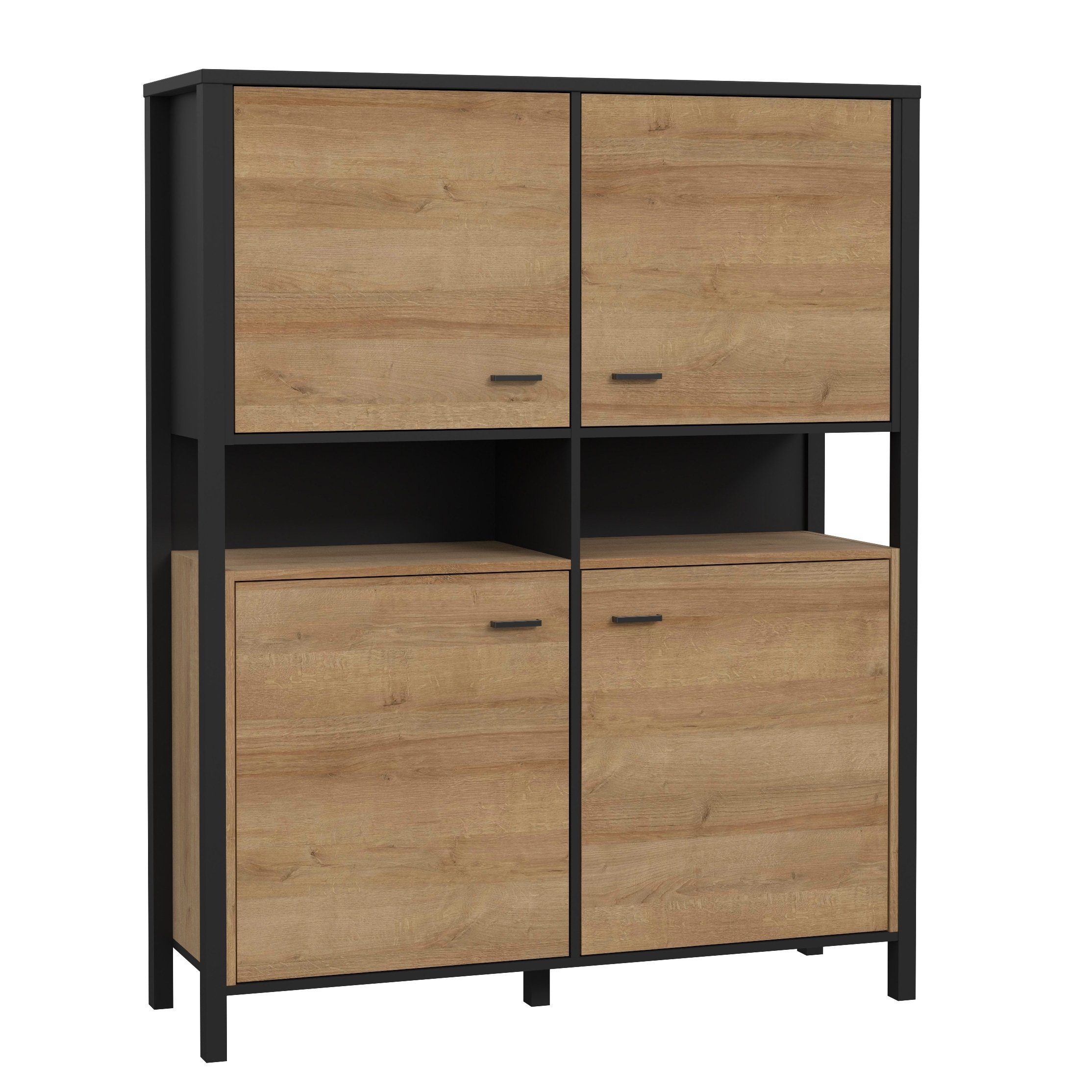 Newroom Highboard Onate, Highboard Schwarz und Riviere Eiche Modern Kommode Sideboard