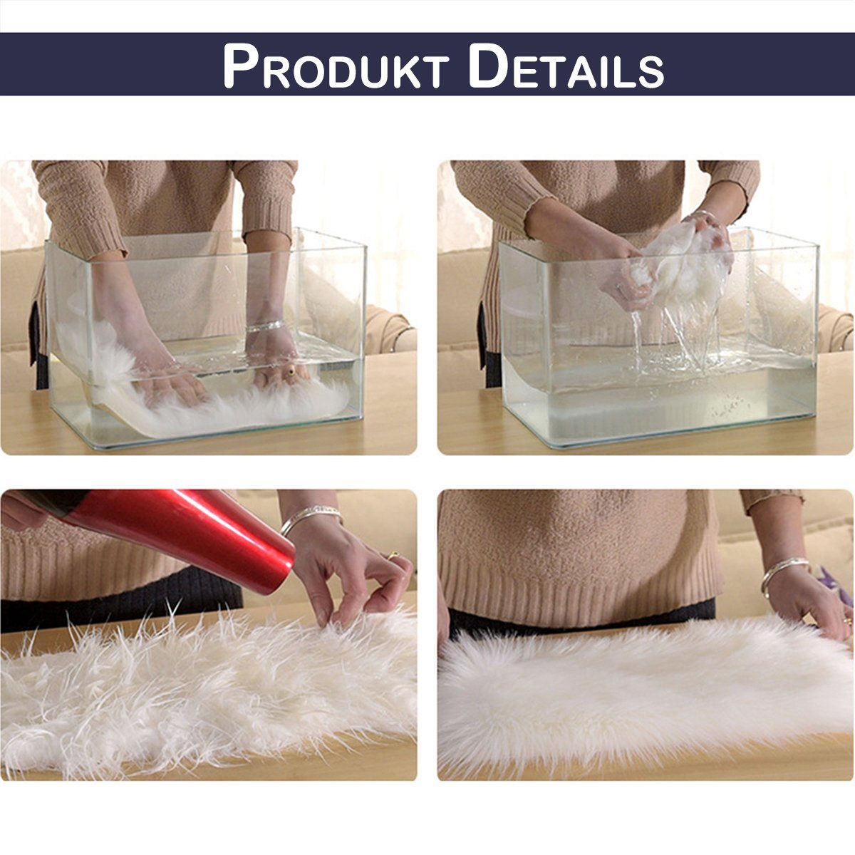 Sunicol Hochflor-Teppich Shaggy Langflor Teppiche, Flauschige Sofamatte, Waschbar, Rutschfest, Weich Schafsfell-Teppiche für Wohnzimmer, Schlafzimmer, Kinderzimmer