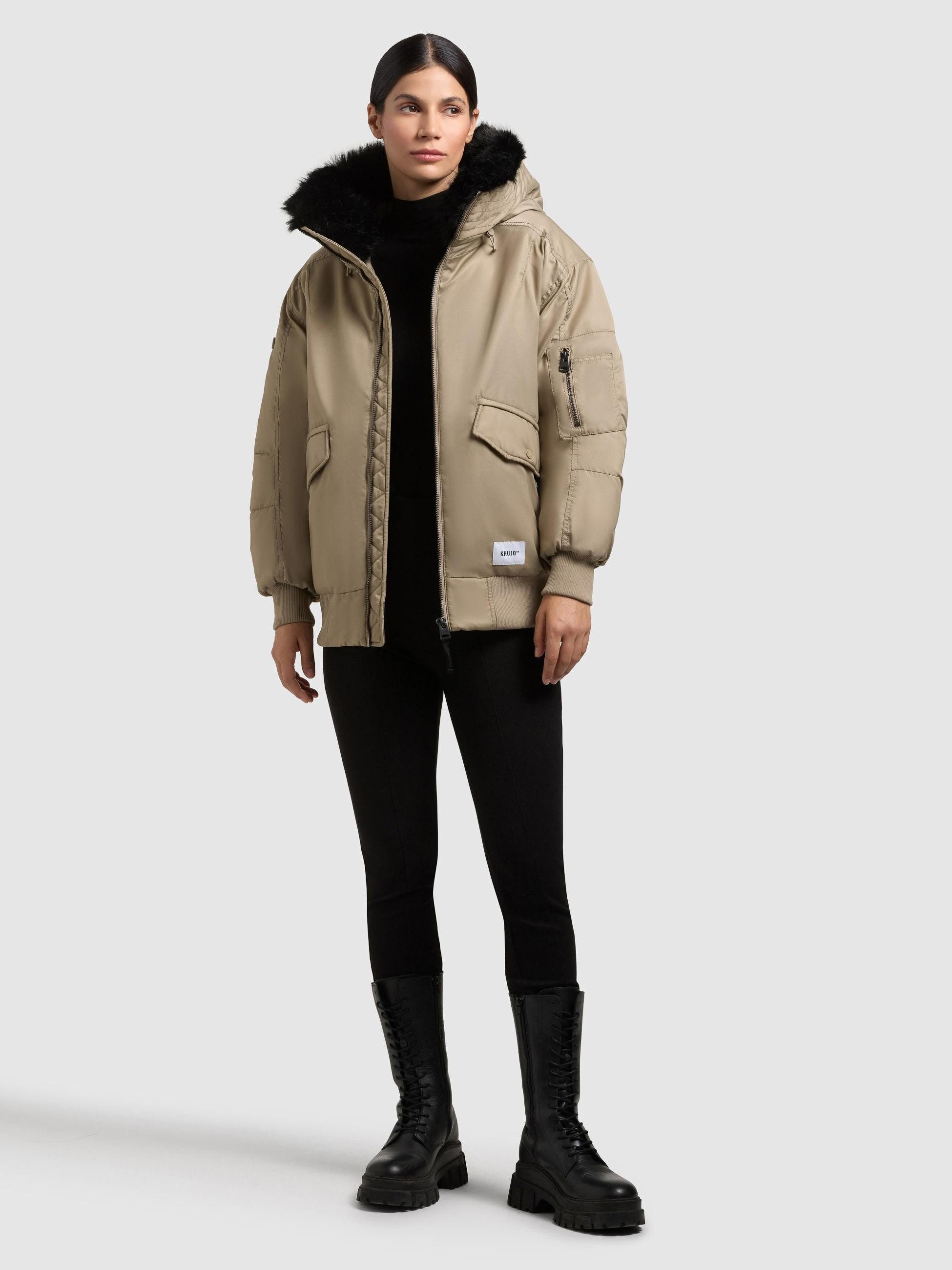 khujo Bomberjacke Cela Oversize Winterjacke mit abnehmbarem Kunstpelz-Besatz