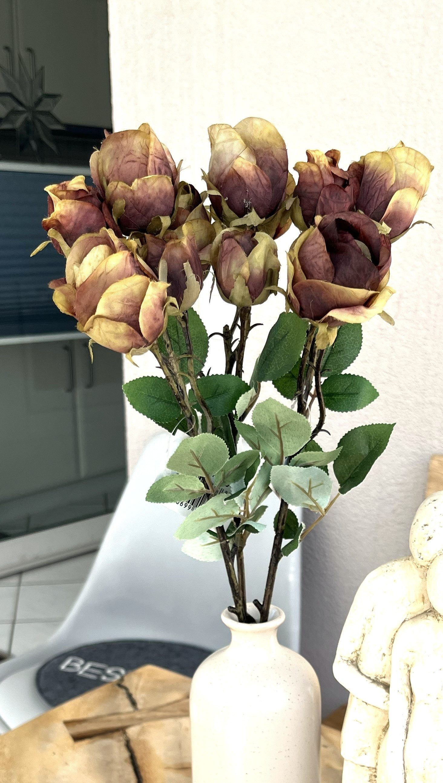 Kunstblume *Edler Rosenzweig, täuschend echt wirkende Seidenblüten und Blätter Rose (Rosa), 2474U, Höhe 46 cm, künstlich, naturgetreu, täuschend echt