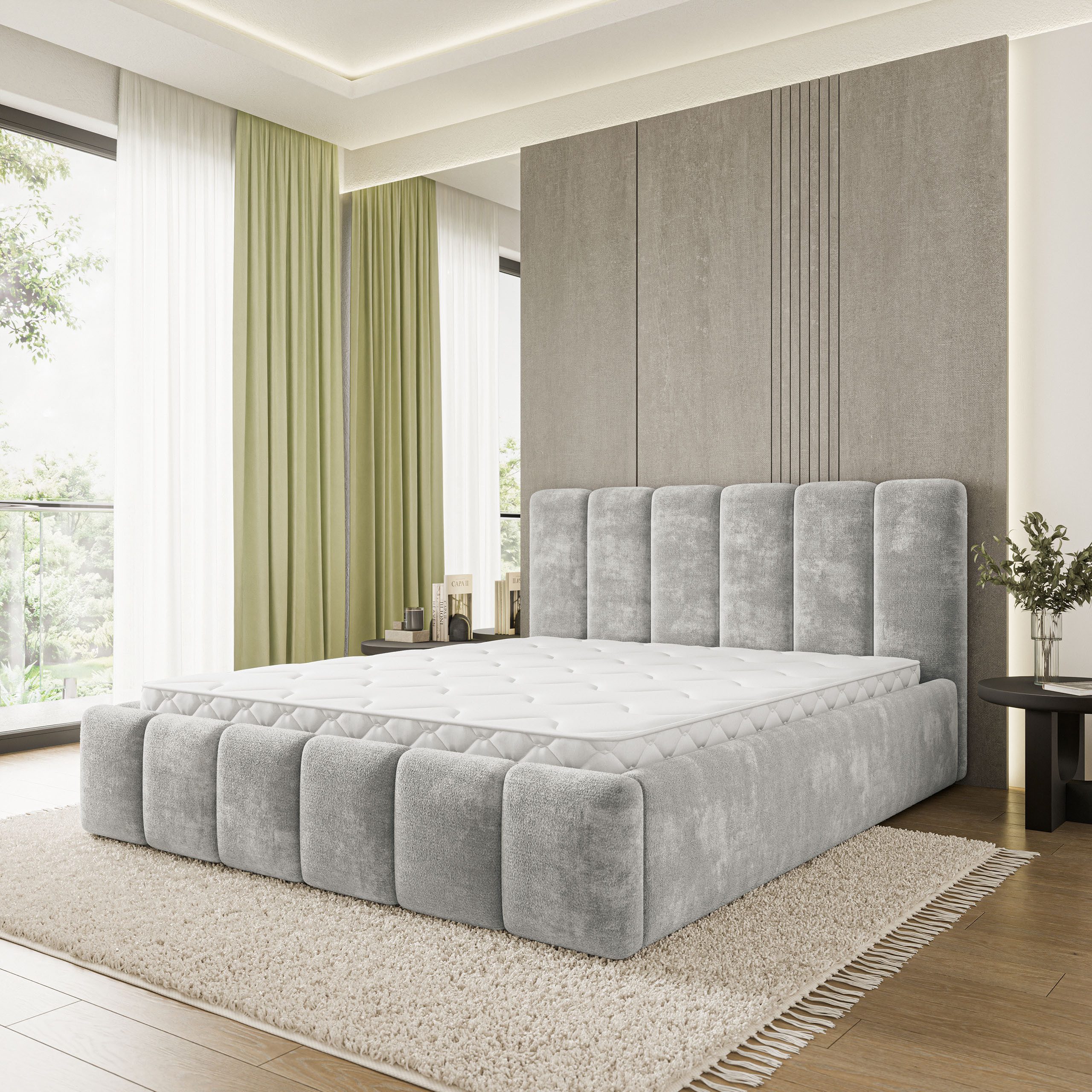 Masseno Polsterbett ATTORA 180x200 cm grau (mit Bettkasten und Lattenrost)