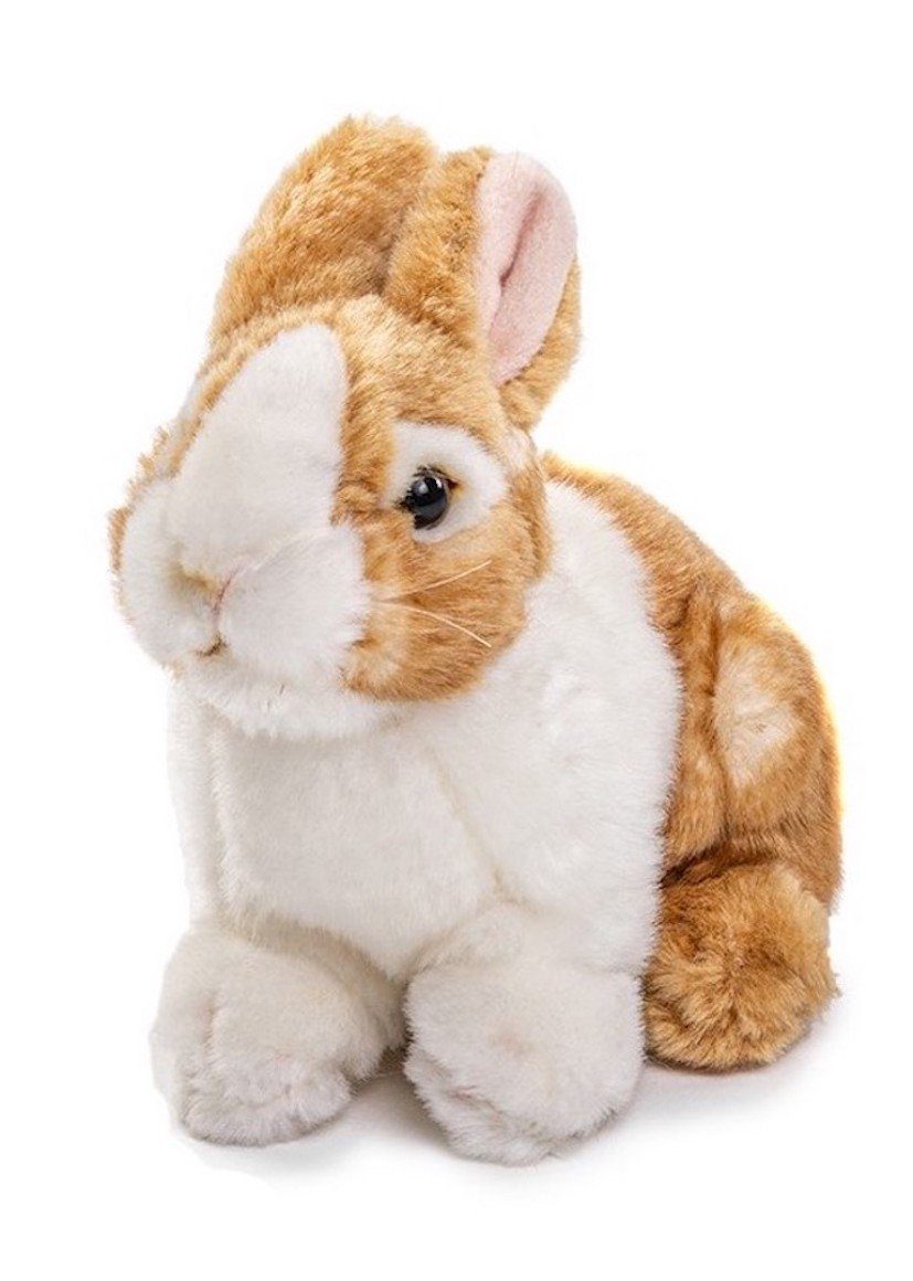 - braun-weiß Uni-Toys Plüschtier, 100 % oder Kuscheltier Plüsch-Hase, Kaninchen, Füllmaterial grau - braun recyceltes zu 20 - cm sitzend