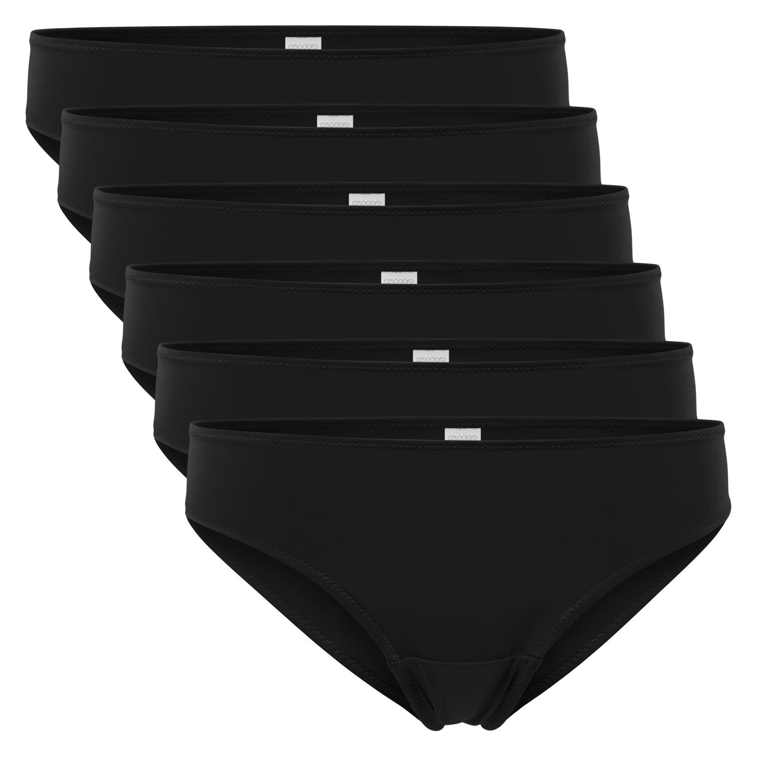 celodoro Slip Damen Bikini Slip aus Quick Dry-Fasern (6er Pack) Schwarz