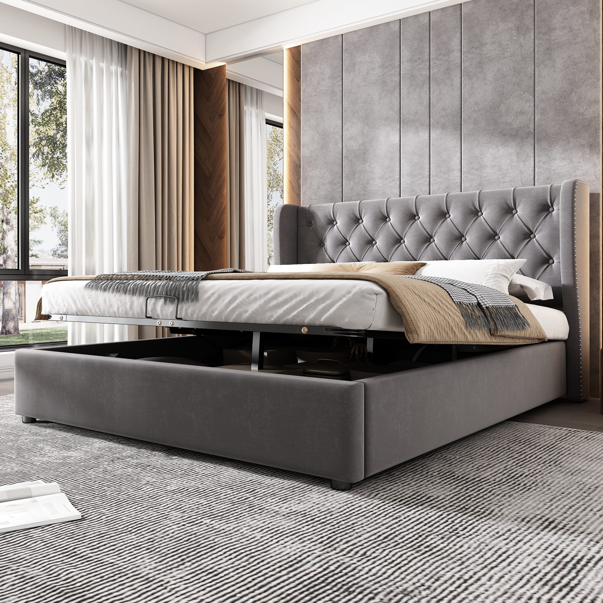 STILVORA Polsterbett Doppelbett 140×200 mit Bettkasten,Hydraulisches günstig online kaufen