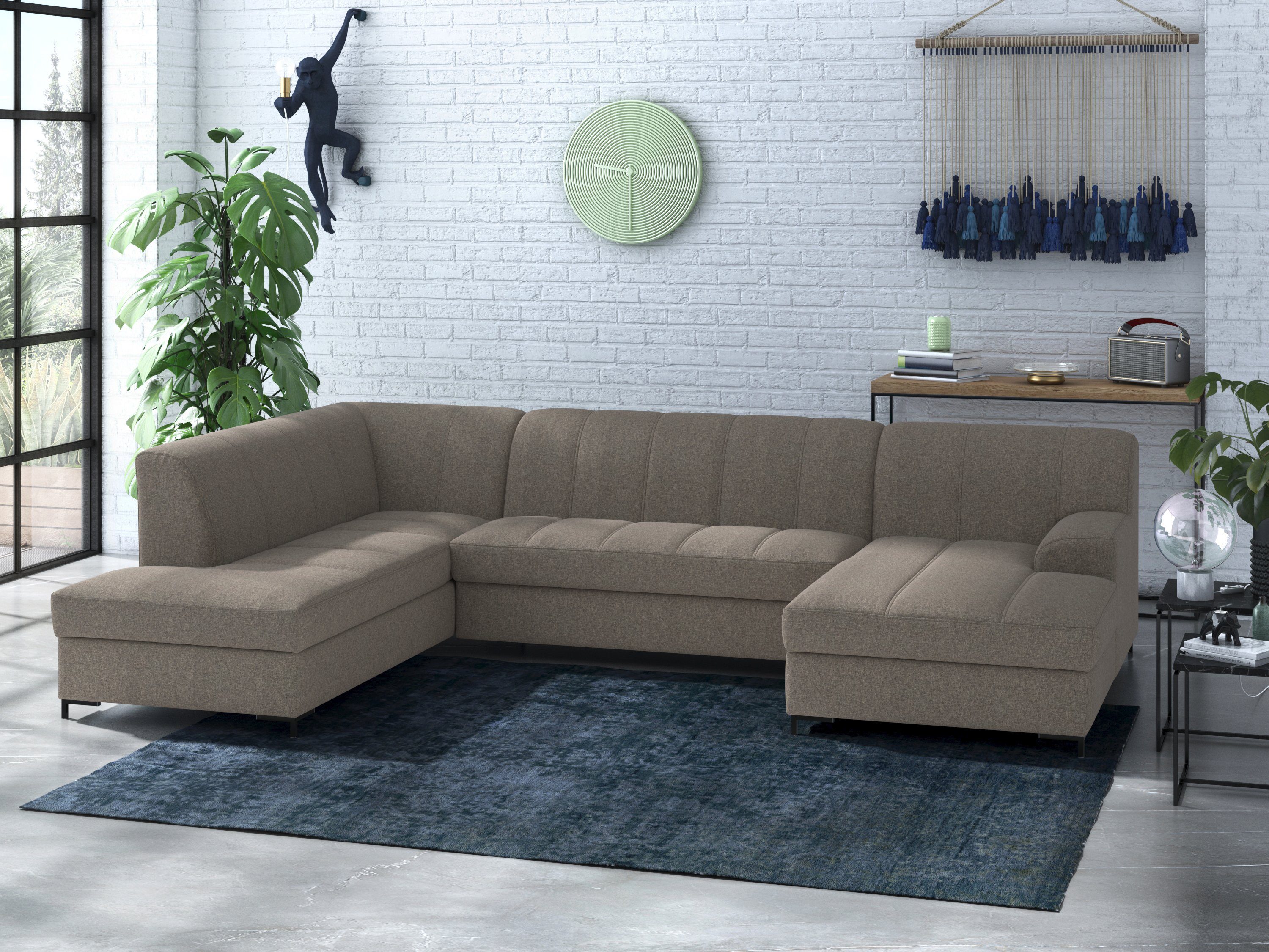 INOSIGN Wohnlandschaft Balme, moderne Formensprache, zeitloses Design, U-Form, Inkl. Zierkissen, wahlweise mit Bettfunktion