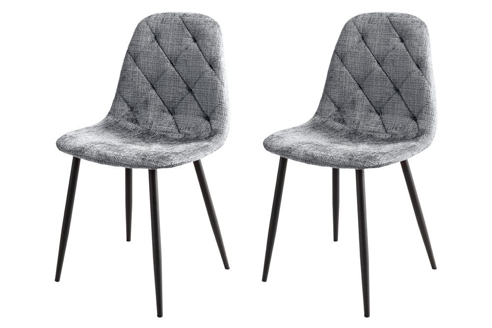 riess-ambiente Esszimmerstuhl GLAMM grau/schwarz - Chenille Cremona, Metallbeine, Rauten-Steppung (Set, 2 St), ideal für Küche, Ess-, Wohn- und Arbeitszimmer oder Home Office