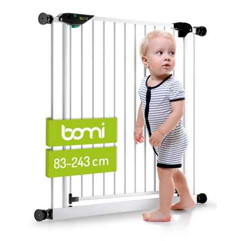 BOMI Türschutzgitter Treppenschutzgitter Ohne Bohren Mira XXL 83-243 cm, Babygitter zum Klemmen - 90 Grad Feststellfunktion der Tür