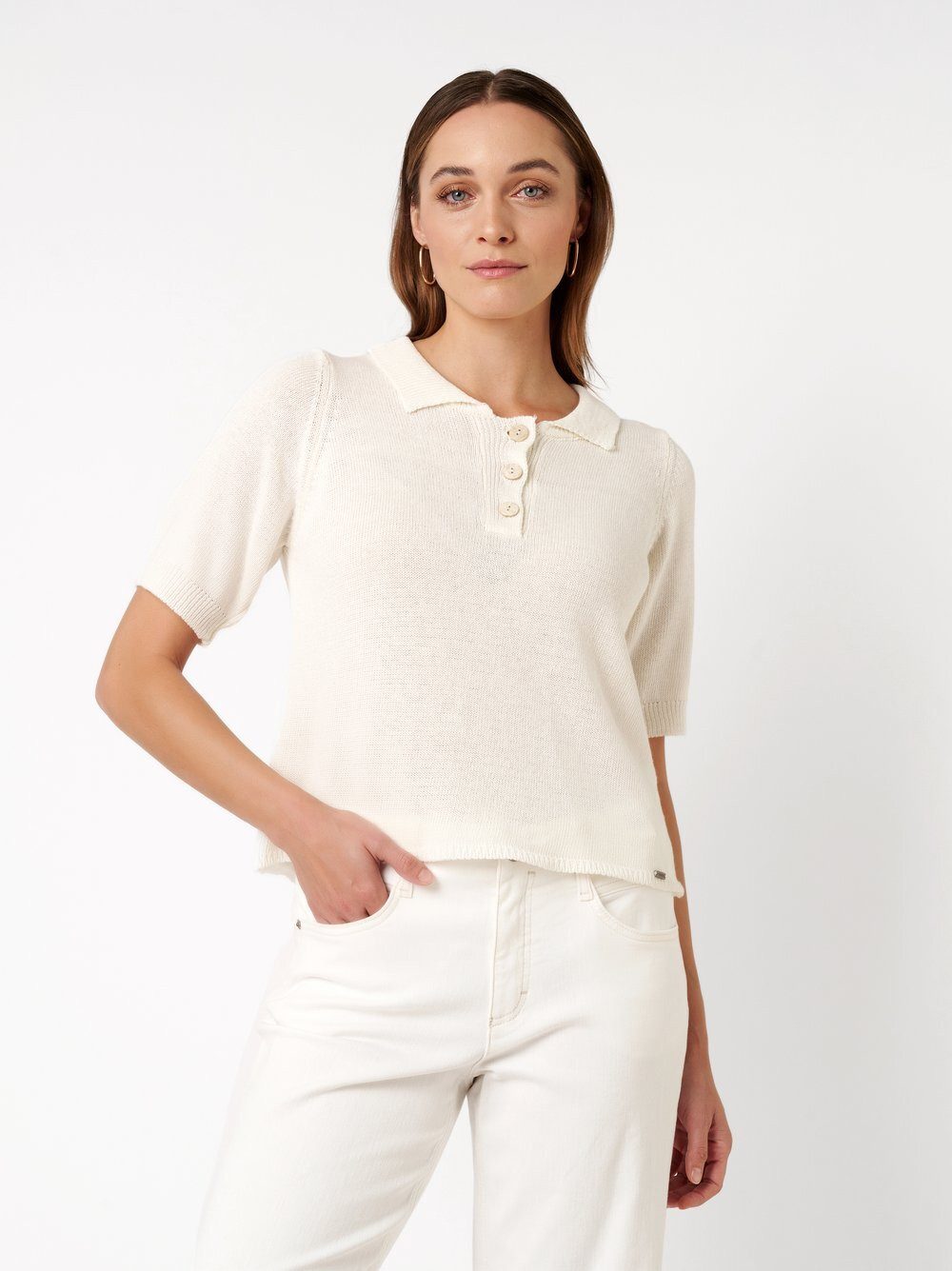 TONI Poloshirt Greta mit Knöpfen in Holzoptik