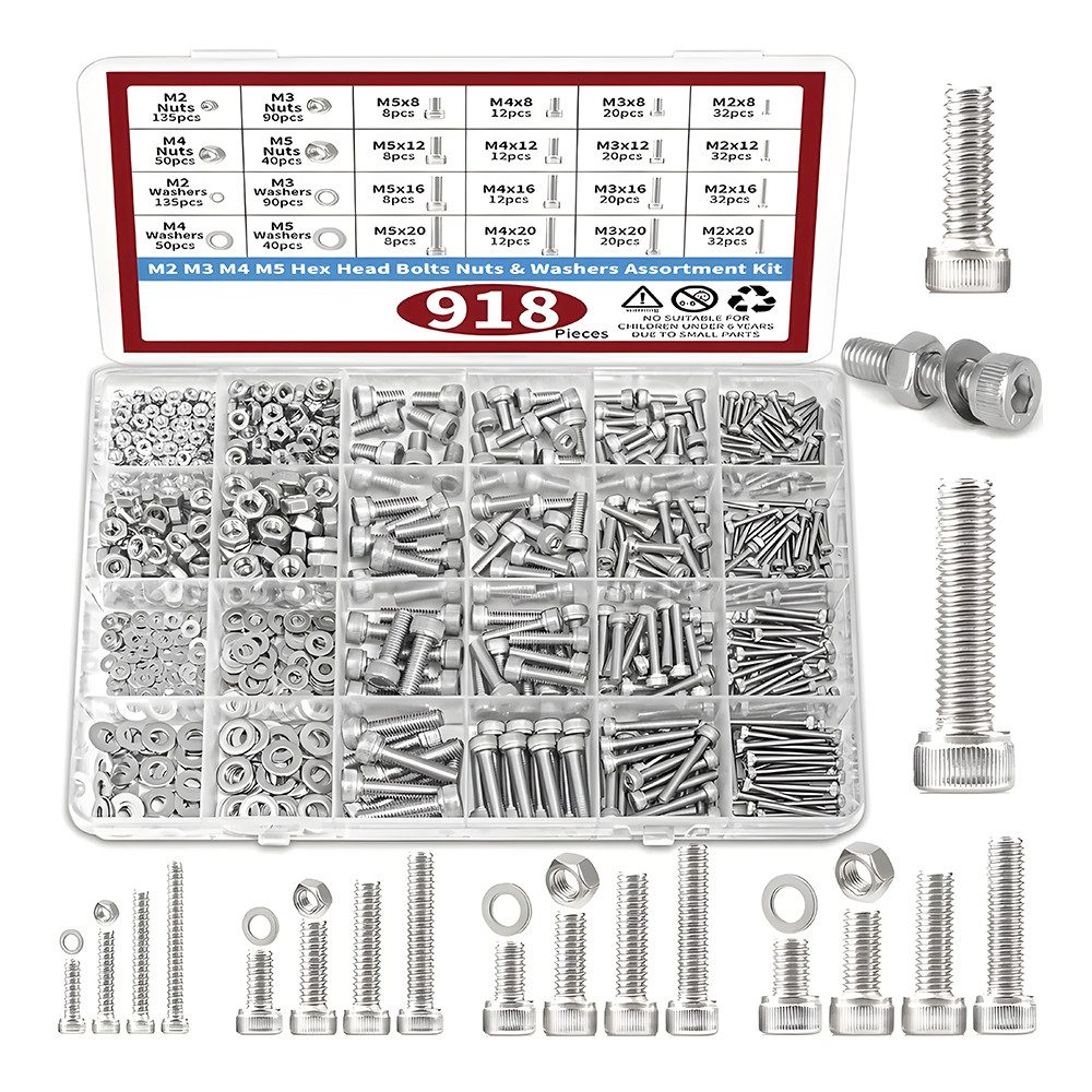 Schrauben- und Dübel-Set 304 Sechskantmutter- und Schraubensatz aus Edelstahl M2/M3/M4/M5